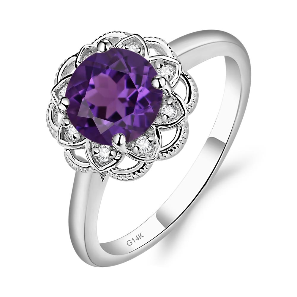 Amethyst Vintage Inspired Filigree Ring - LUO Jewelry #metal_14k white gold