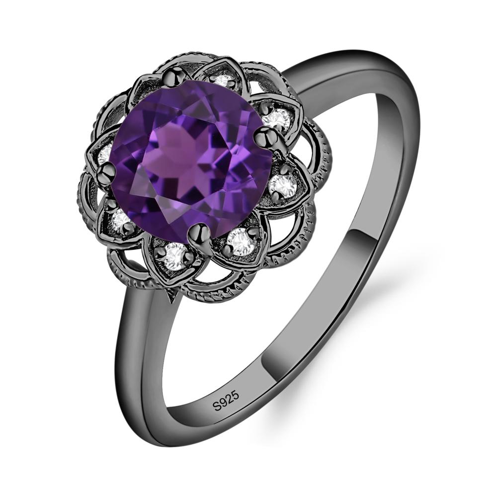 Amethyst Vintage Inspired Filigree Ring - LUO Jewelry #metal_black finish sterling silver