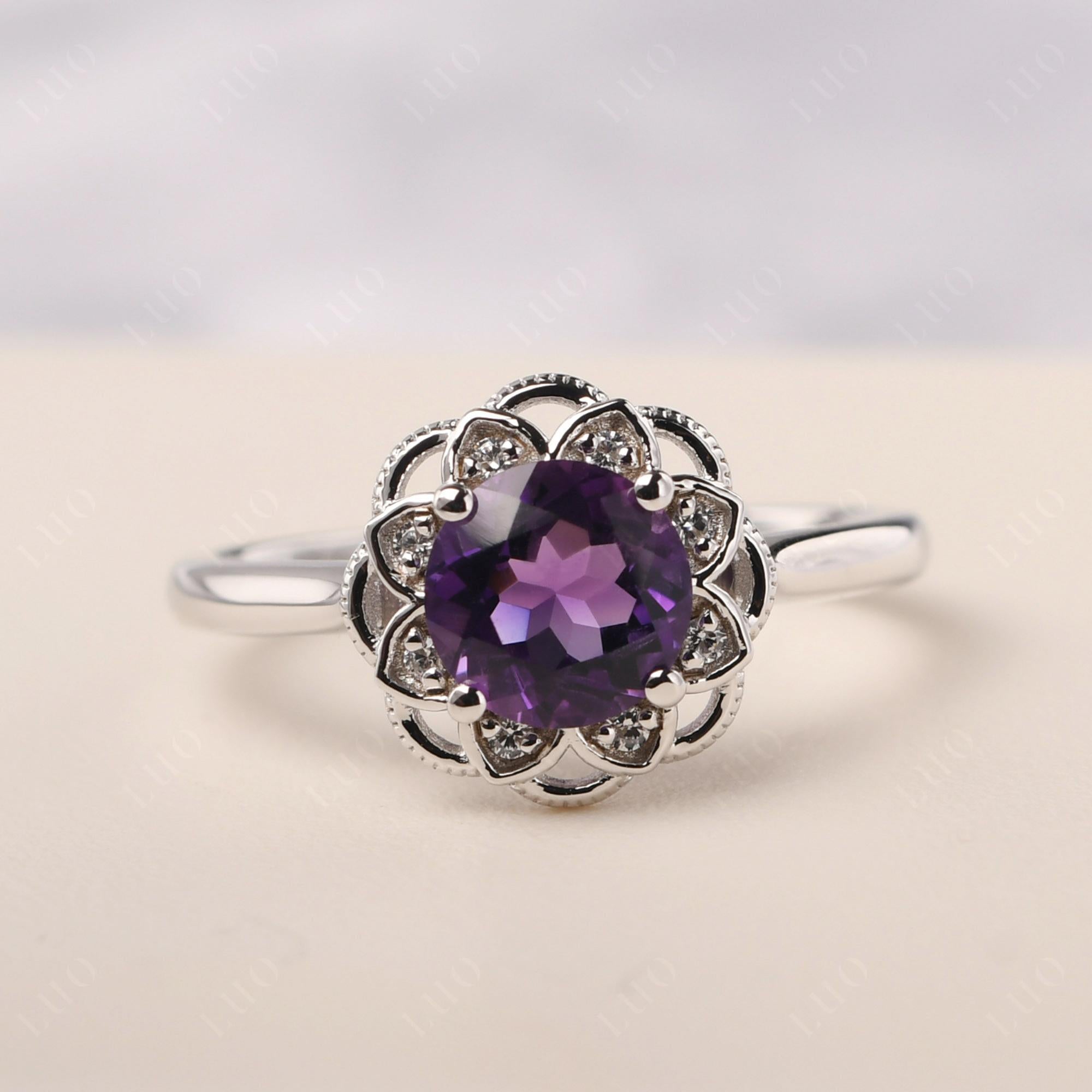 Amethyst Vintage Inspired Filigree Ring - LUO Jewelry