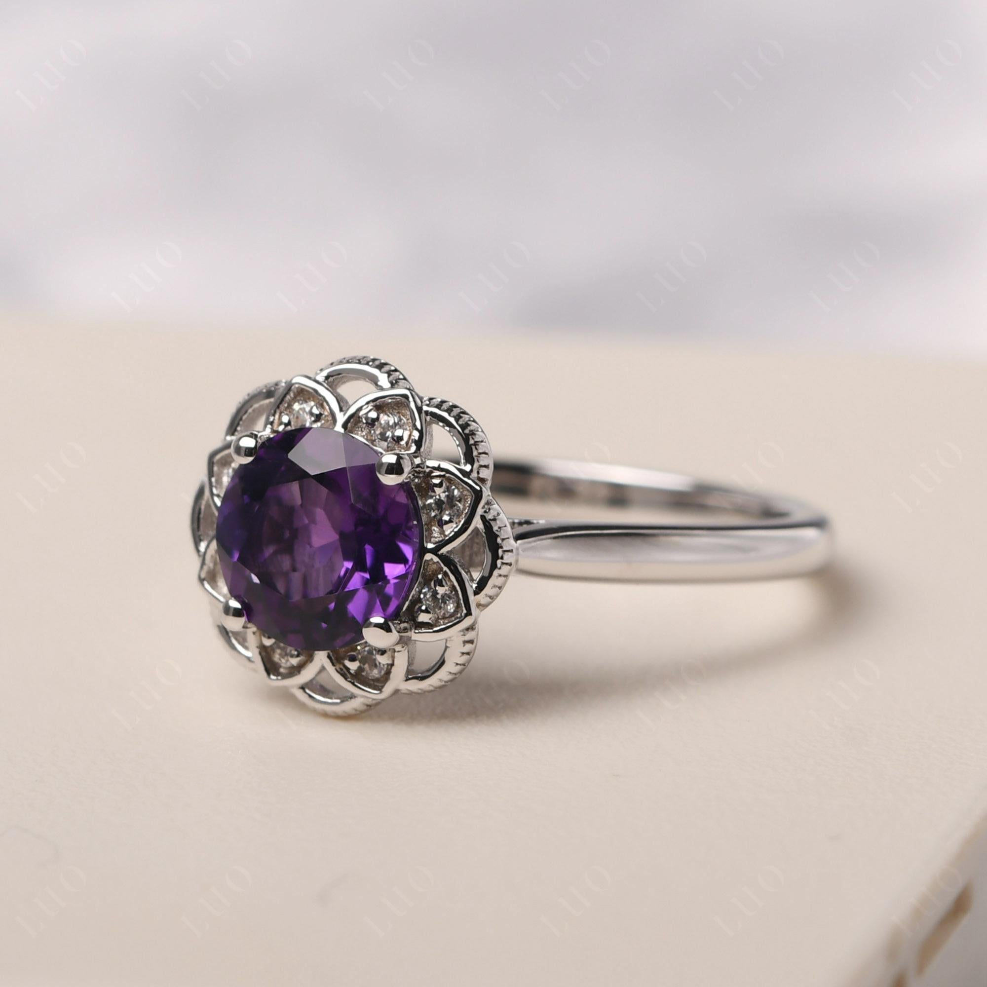 Amethyst Vintage Inspired Filigree Ring - LUO Jewelry