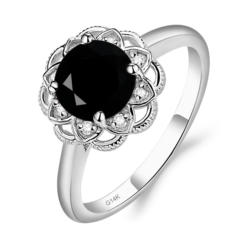 Black Stone Vintage Inspired Filigree Ring - LUO Jewelry #metal_14k white gold