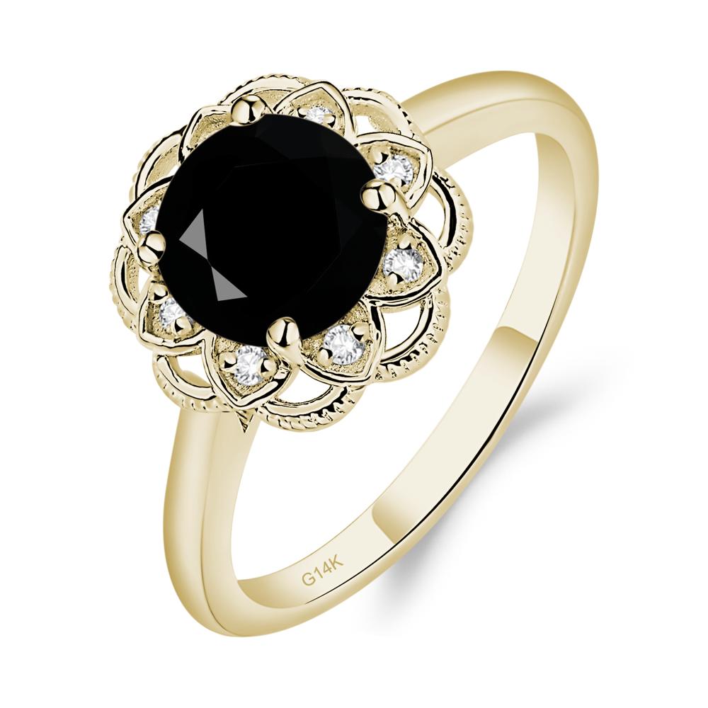 Black Stone Vintage Inspired Filigree Ring - LUO Jewelry #metal_14k yellow gold