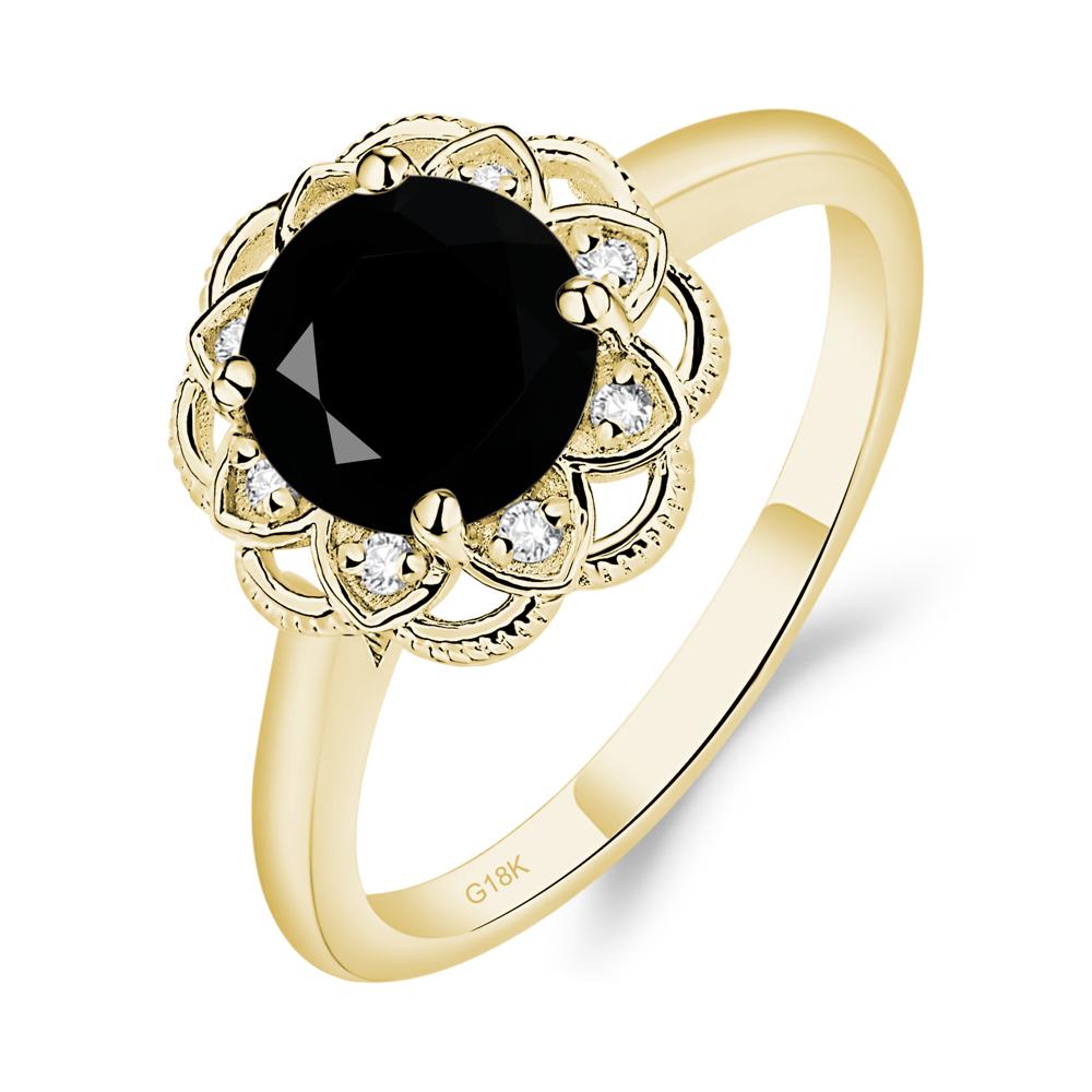 Black Stone Vintage Inspired Filigree Ring - LUO Jewelry #metal_18k yellow gold