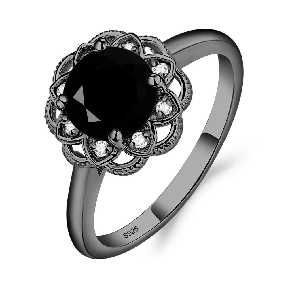 Black Stone Vintage Inspired Filigree Ring - LUO Jewelry #metal_black finish sterling silver