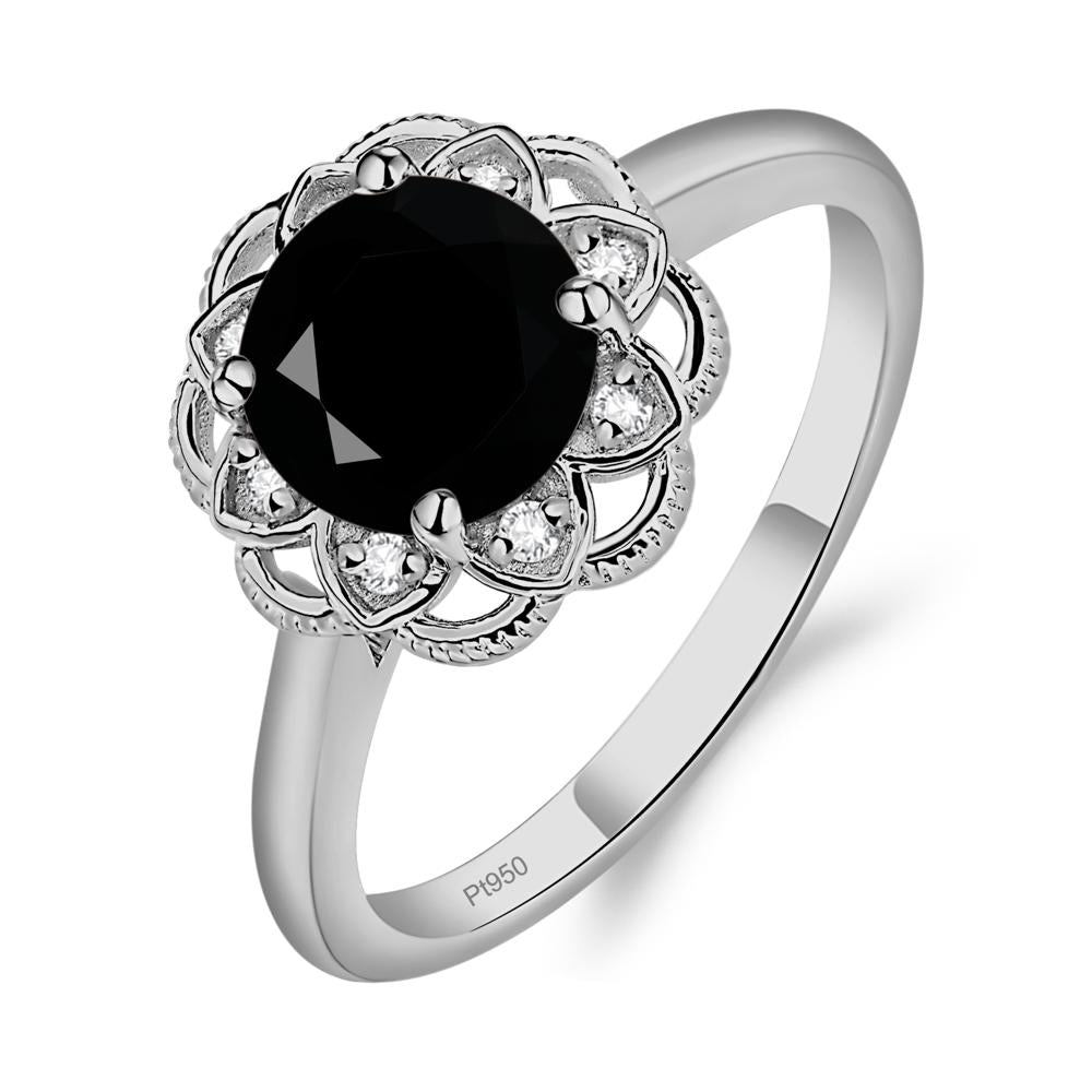 Black Stone Vintage Inspired Filigree Ring - LUO Jewelry #metal_platinum