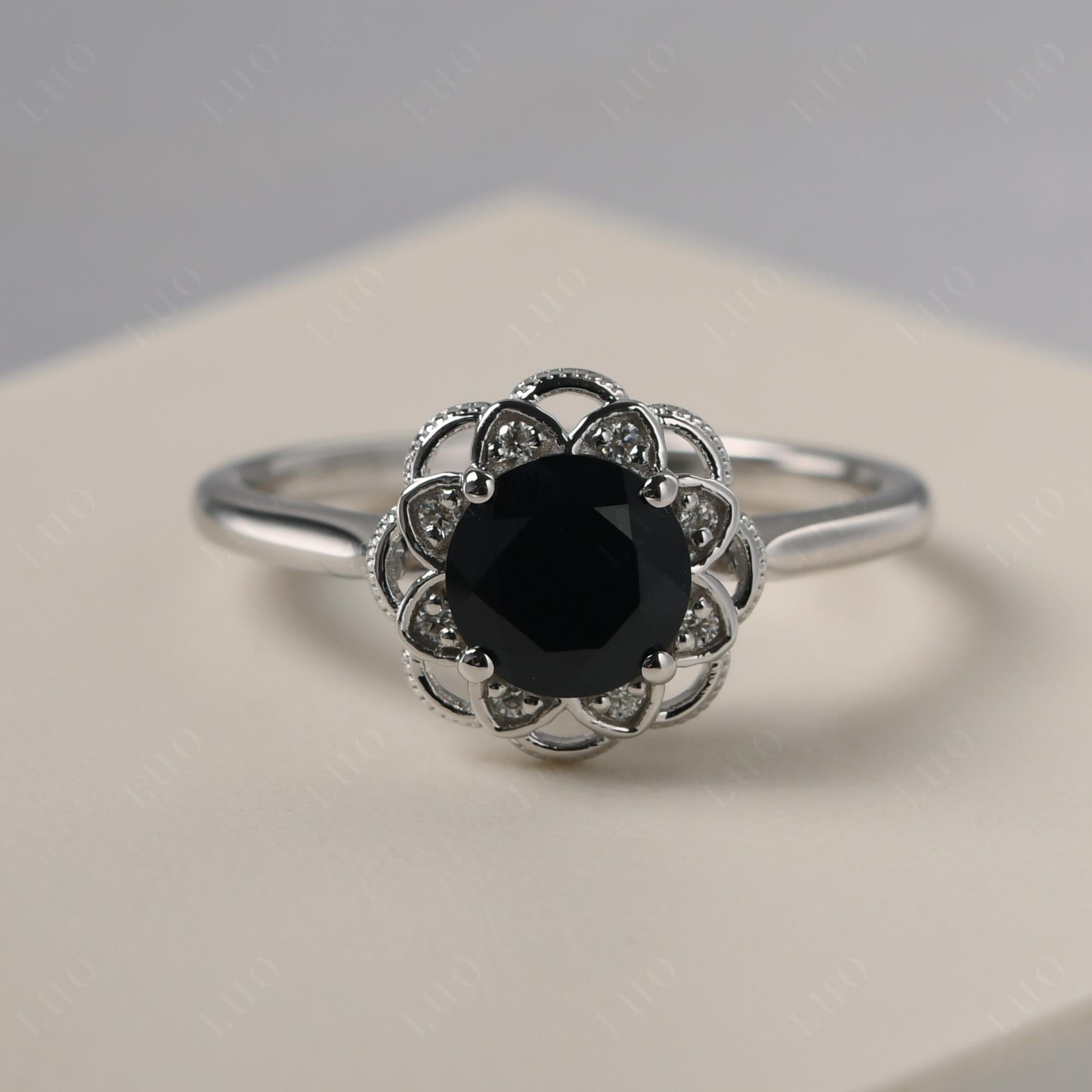 Black Stone Vintage Inspired Filigree Ring - LUO Jewelry