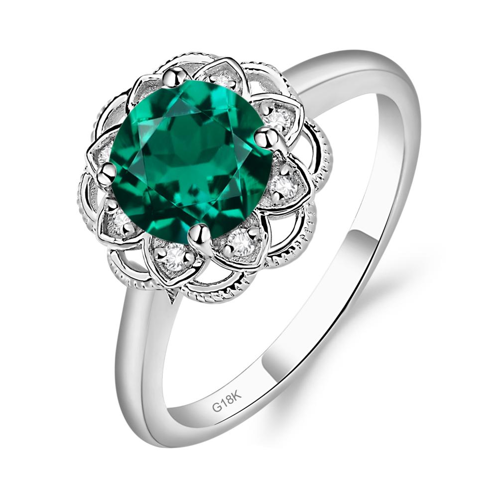 Emerald Vintage Inspired Filigree Ring - LUO Jewelry #metal_18k white gold