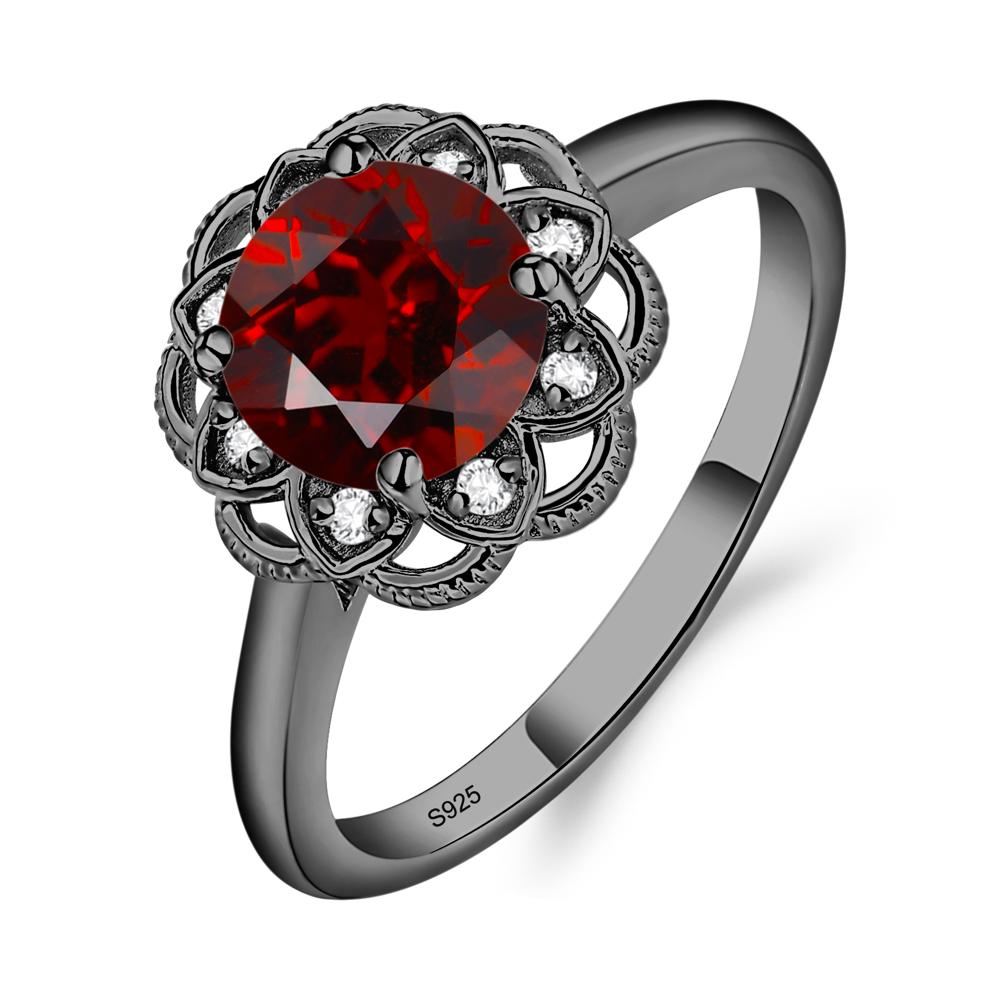 Garnet Vintage Inspired Filigree Ring - LUO Jewelry #metal_black finish sterling silver
