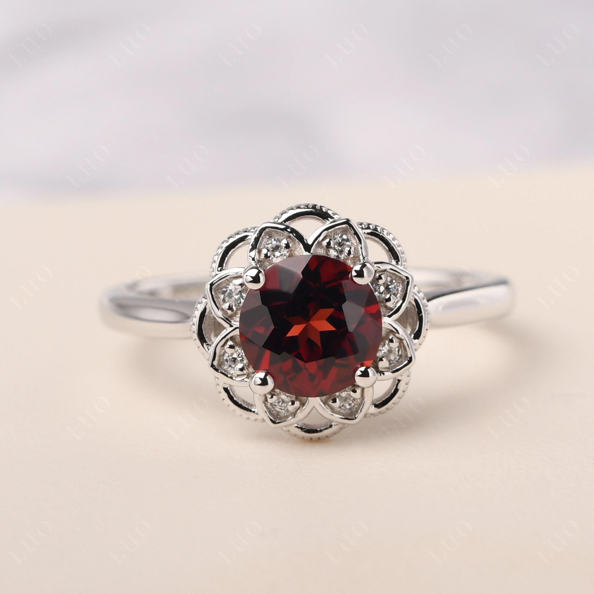 Garnet Vintage Inspired Filigree Ring - LUO Jewelry