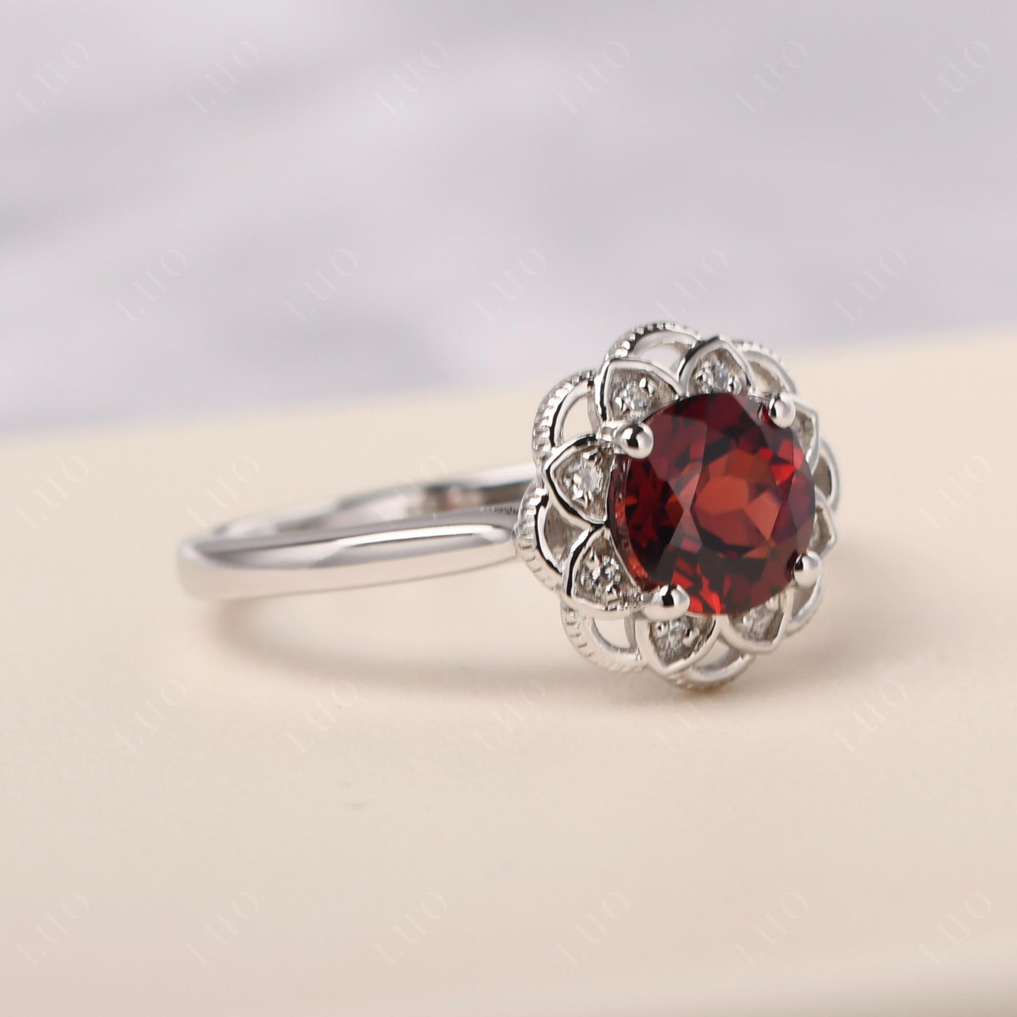 Garnet Vintage Inspired Filigree Ring - LUO Jewelry