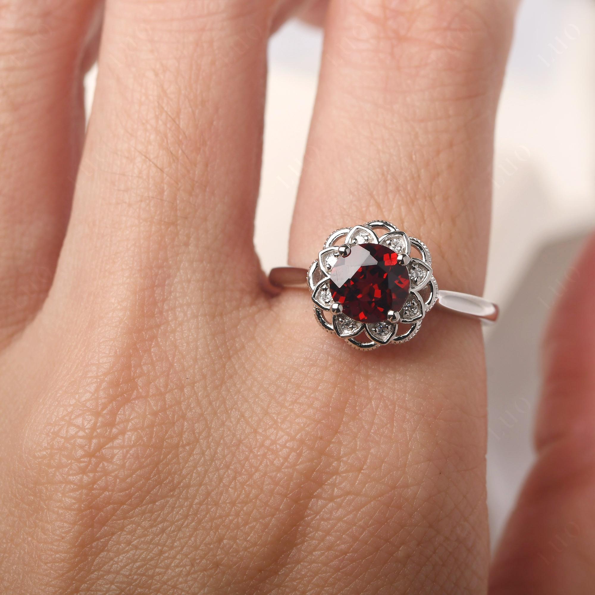 Garnet Vintage Inspired Filigree Ring - LUO Jewelry