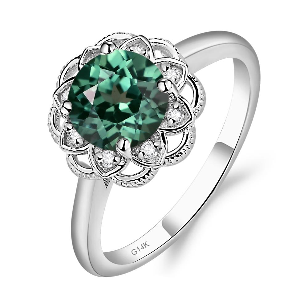 Lab Created Green Sapphire Vintage Inspired Filigree Ring - LUO Jewelry #metal_14k white gold