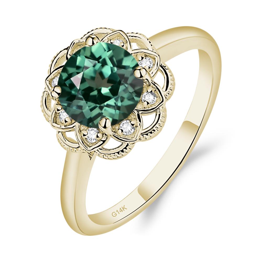Lab Created Green Sapphire Vintage Inspired Filigree Ring - LUO Jewelry #metal_14k yellow gold