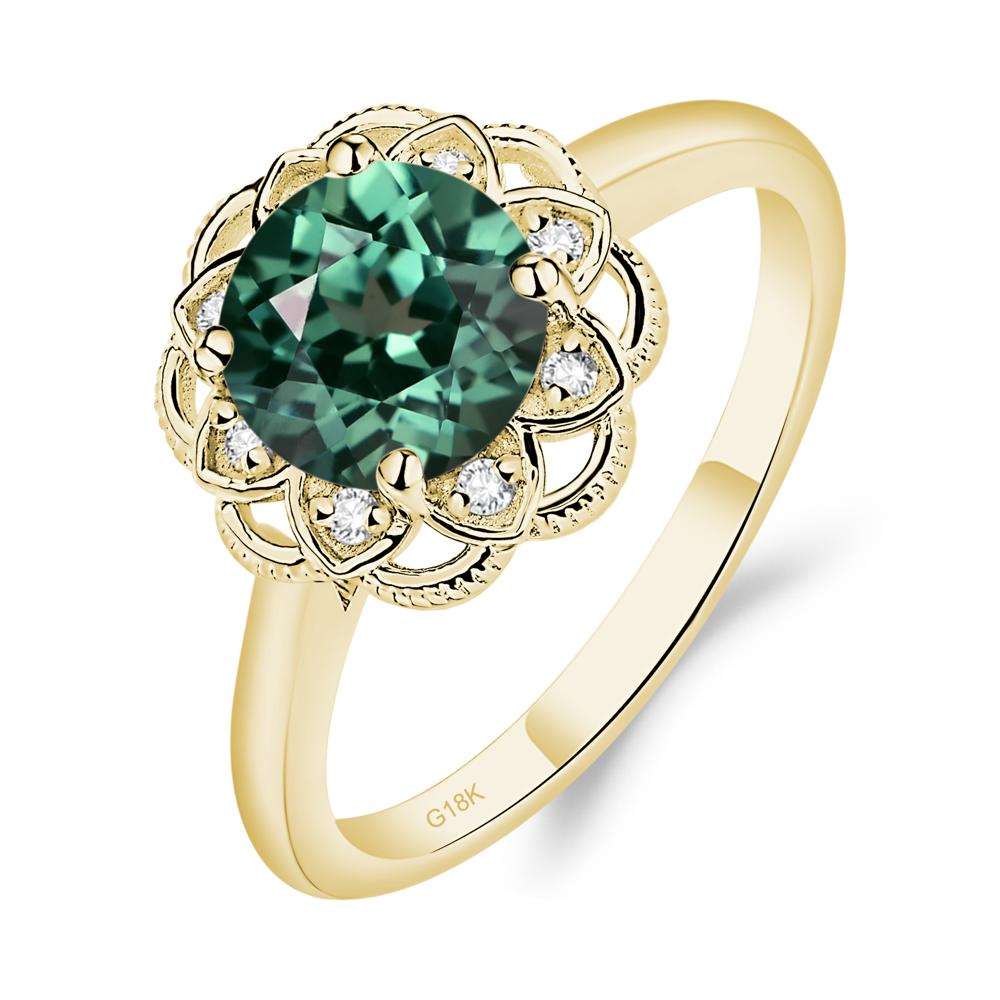 Lab Created Green Sapphire Vintage Inspired Filigree Ring - LUO Jewelry #metal_18k yellow gold