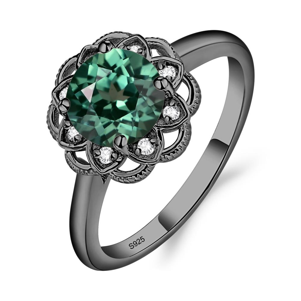 Lab Created Green Sapphire Vintage Inspired Filigree Ring - LUO Jewelry #metal_black finish sterling silver