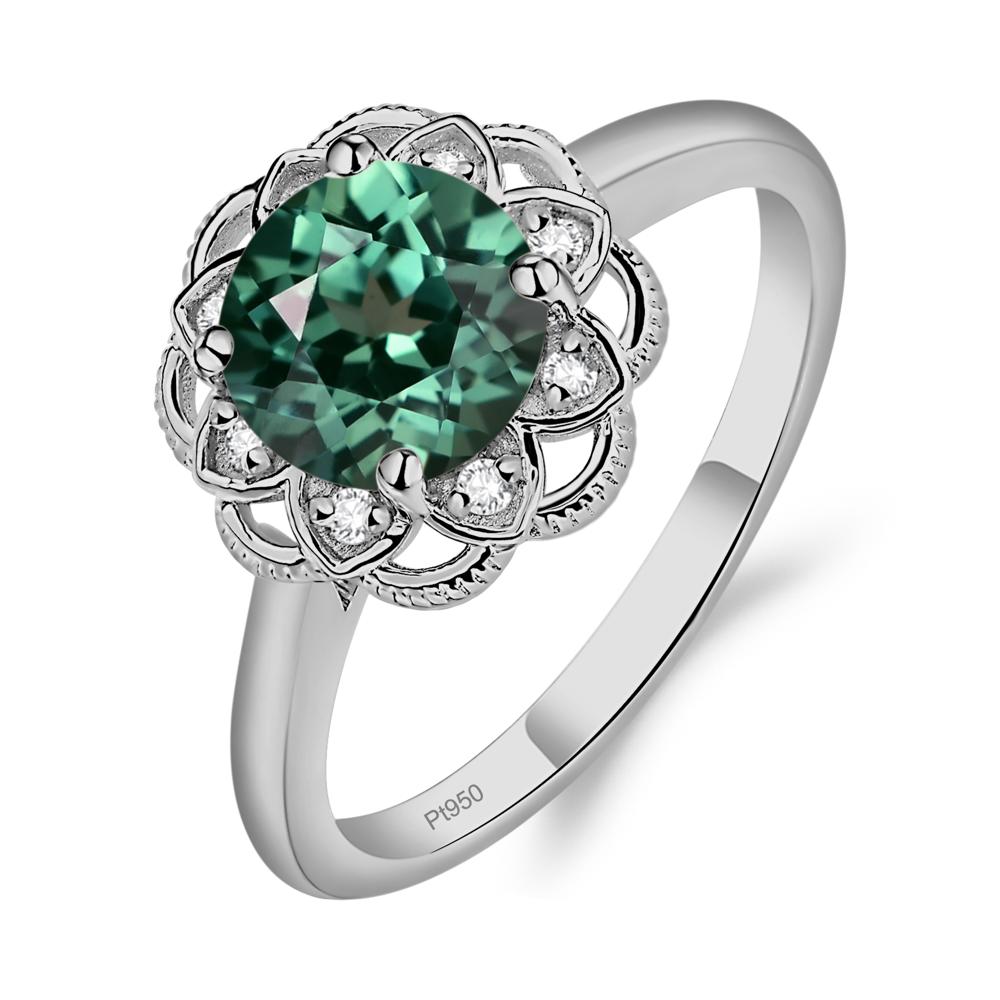 Lab Created Green Sapphire Vintage Inspired Filigree Ring - LUO Jewelry #metal_platinum