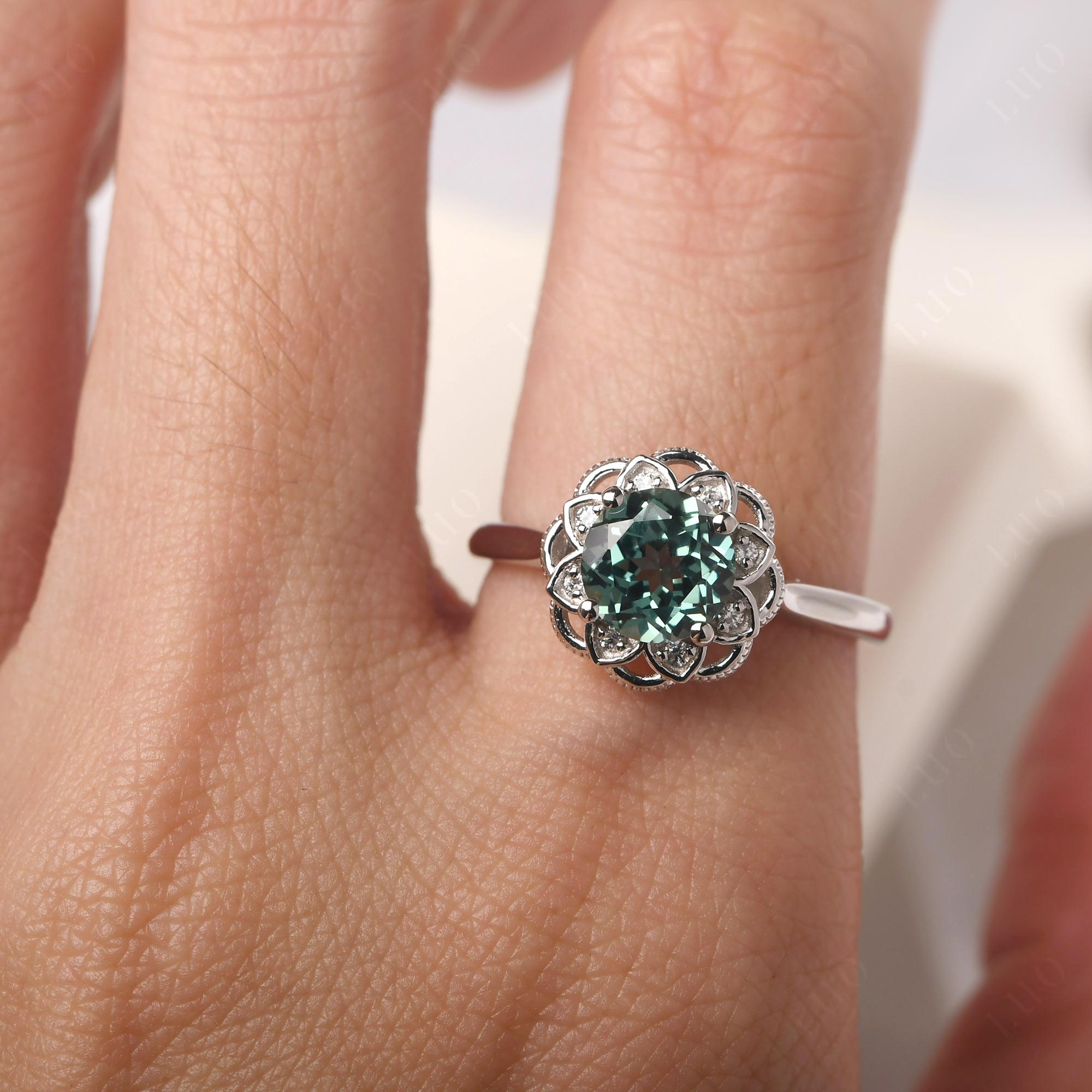 Lab Created Green Sapphire Vintage Inspired Filigree Ring - LUO Jewelry