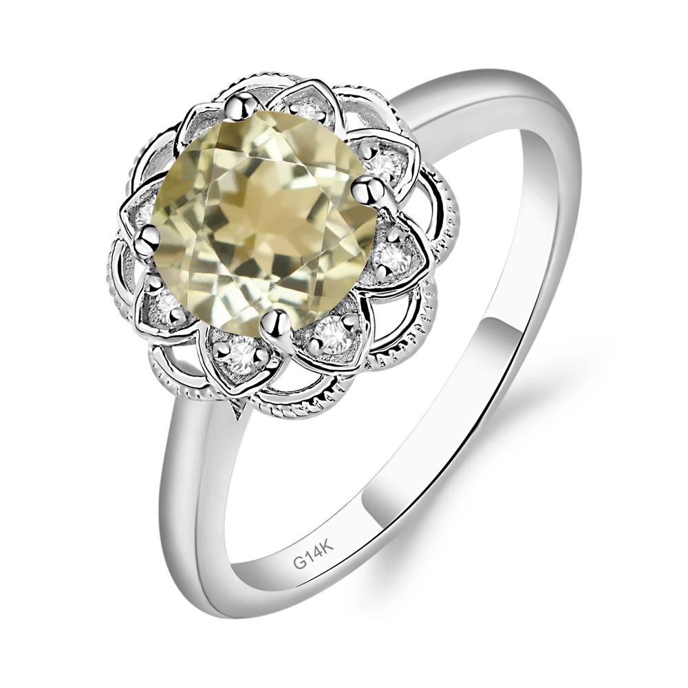 Lemon Quartz Vintage Inspired Filigree Ring - LUO Jewelry #metal_14k white gold
