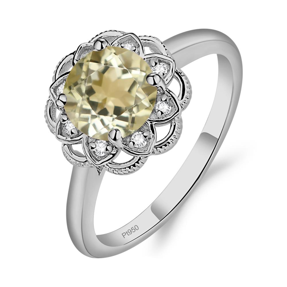 Lemon Quartz Vintage Inspired Filigree Ring - LUO Jewelry #metal_platinum