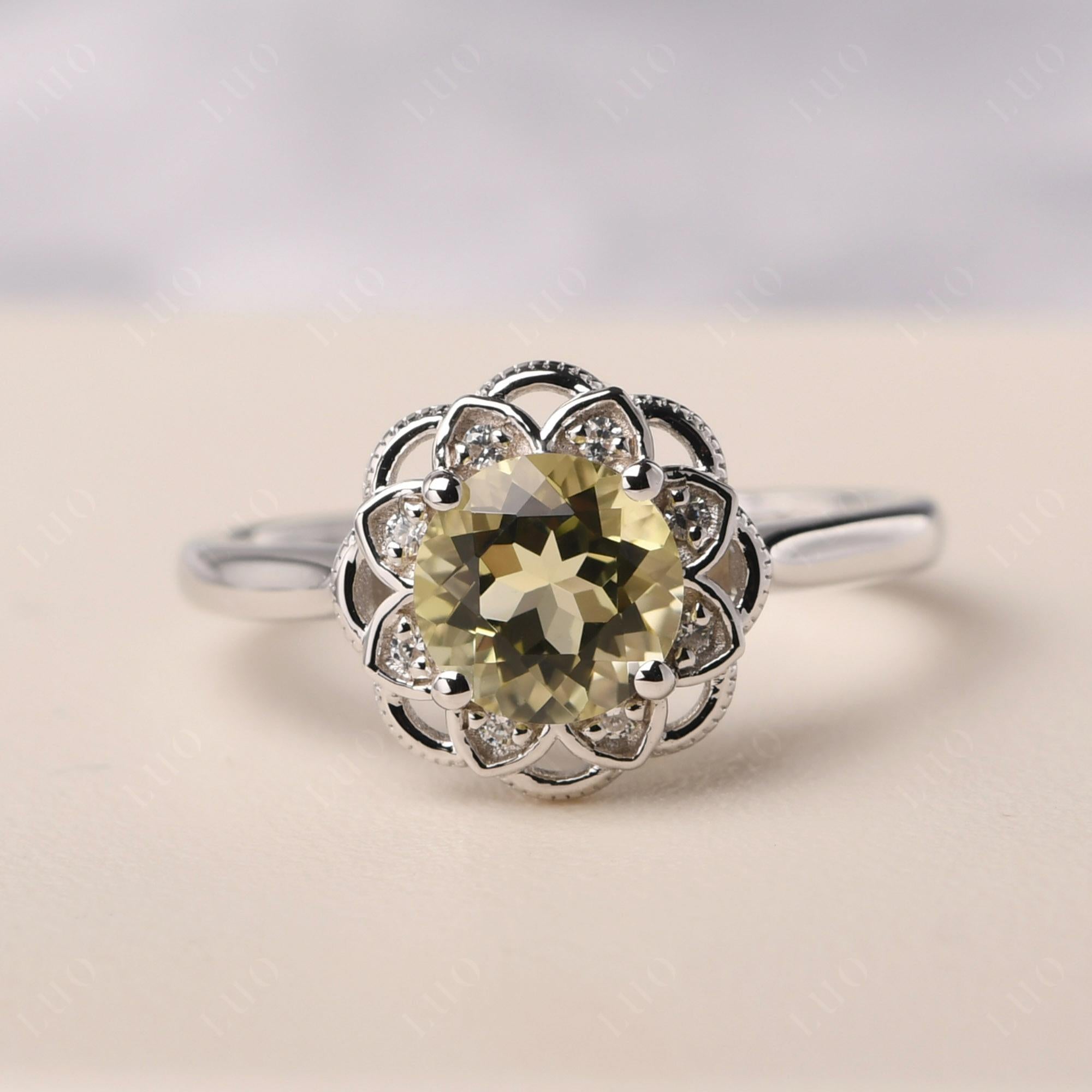 Lemon Quartz Vintage Inspired Filigree Ring - LUO Jewelry