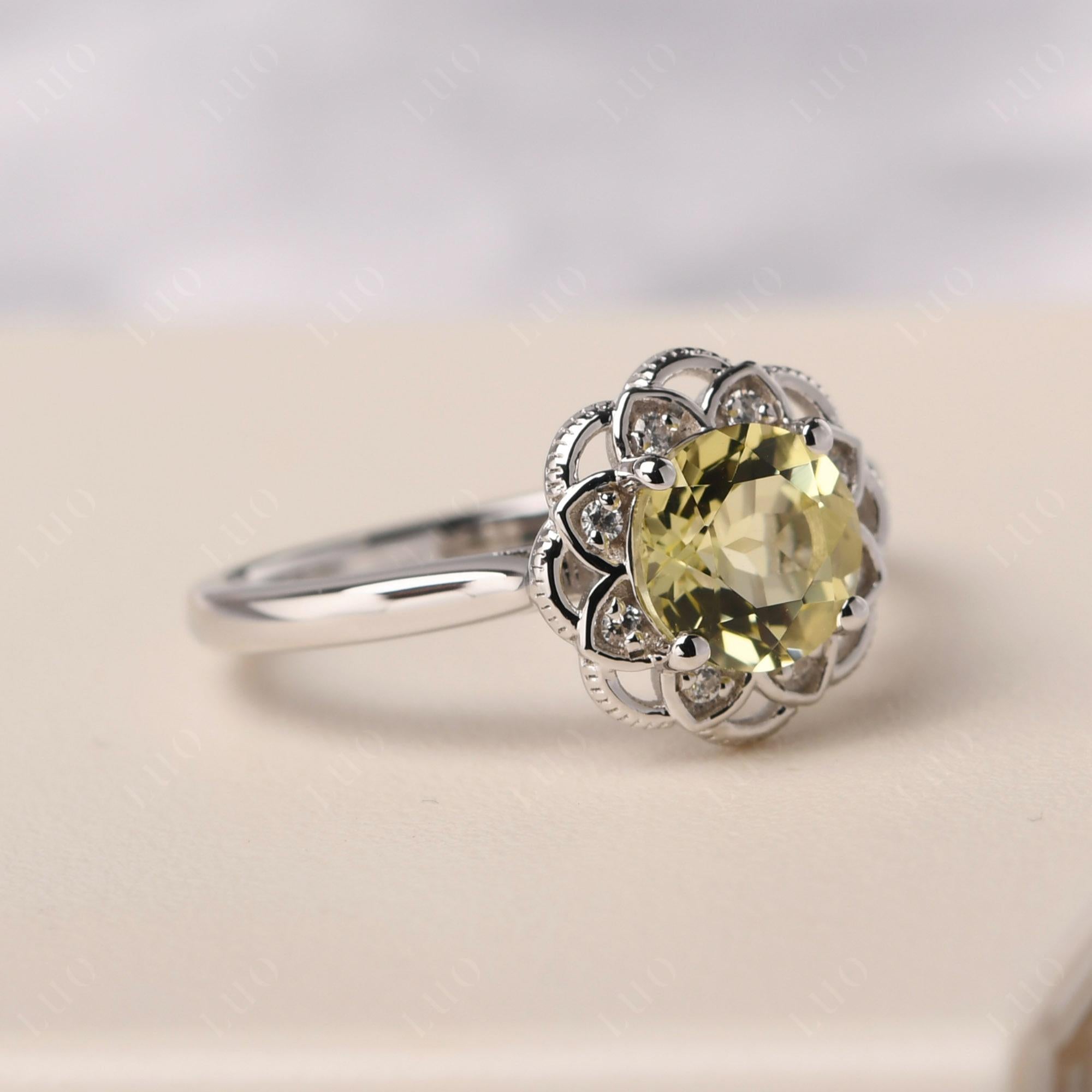 Lemon Quartz Vintage Inspired Filigree Ring - LUO Jewelry