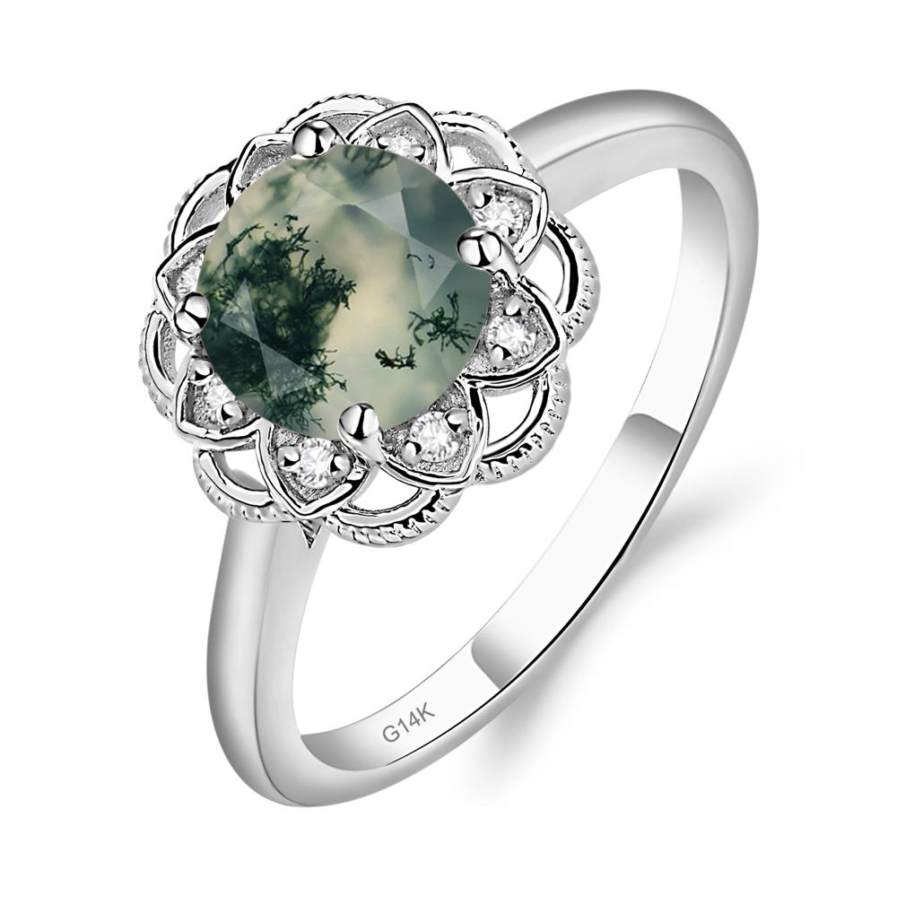 Moss Agate Vintage Inspired Filigree Ring - LUO Jewelry #metal_14k white gold