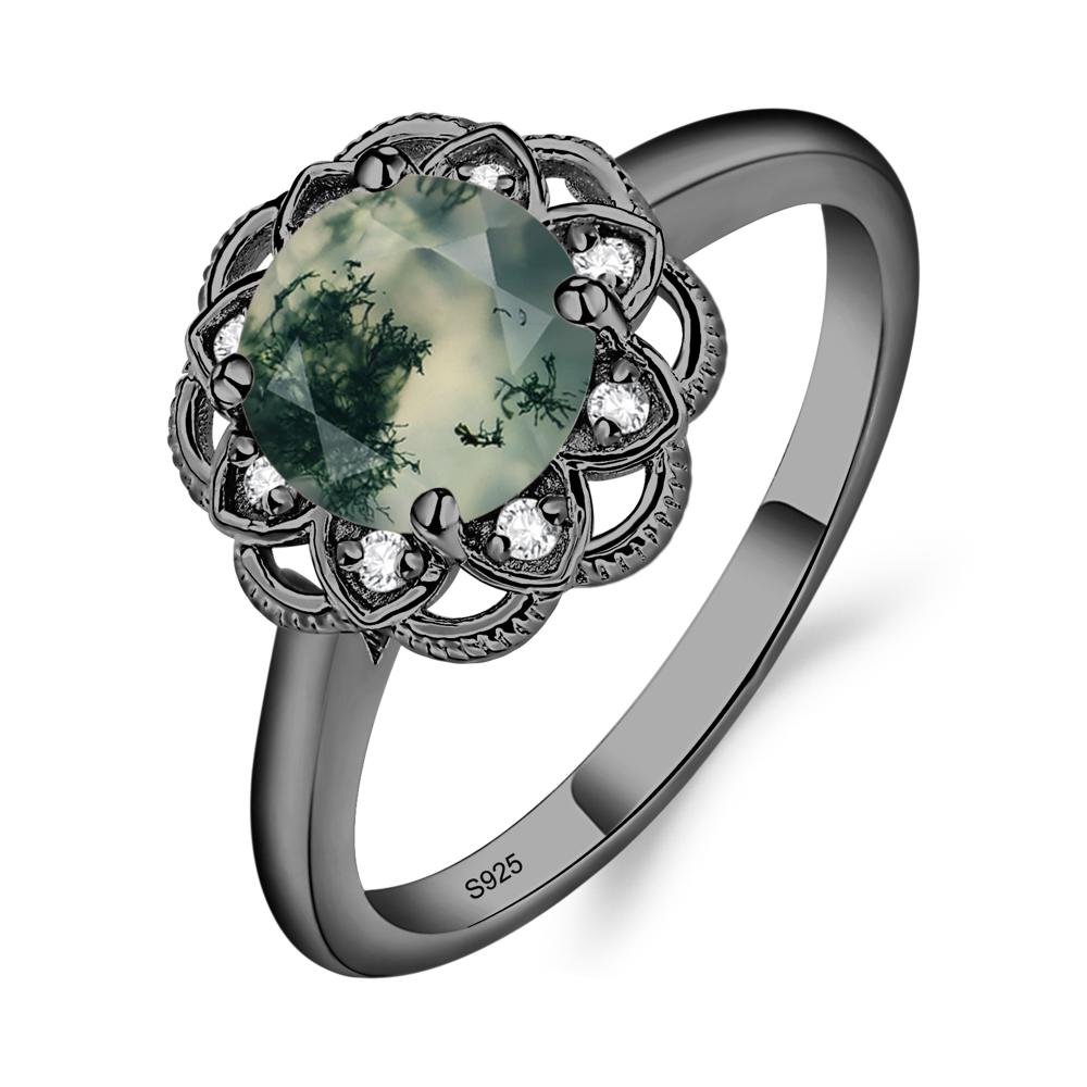Moss Agate Vintage Inspired Filigree Ring - LUO Jewelry #metal_black finish sterling silver