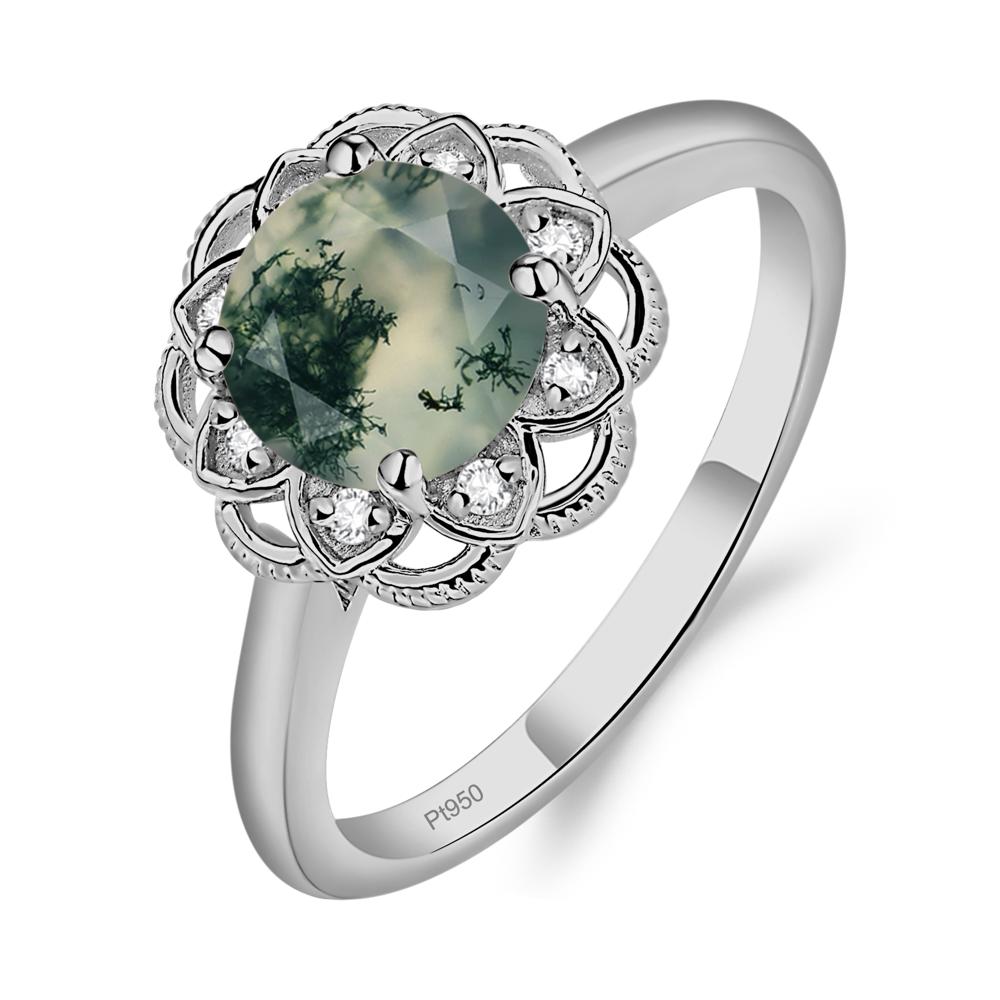 Moss Agate Vintage Inspired Filigree Ring - LUO Jewelry #metal_platinum