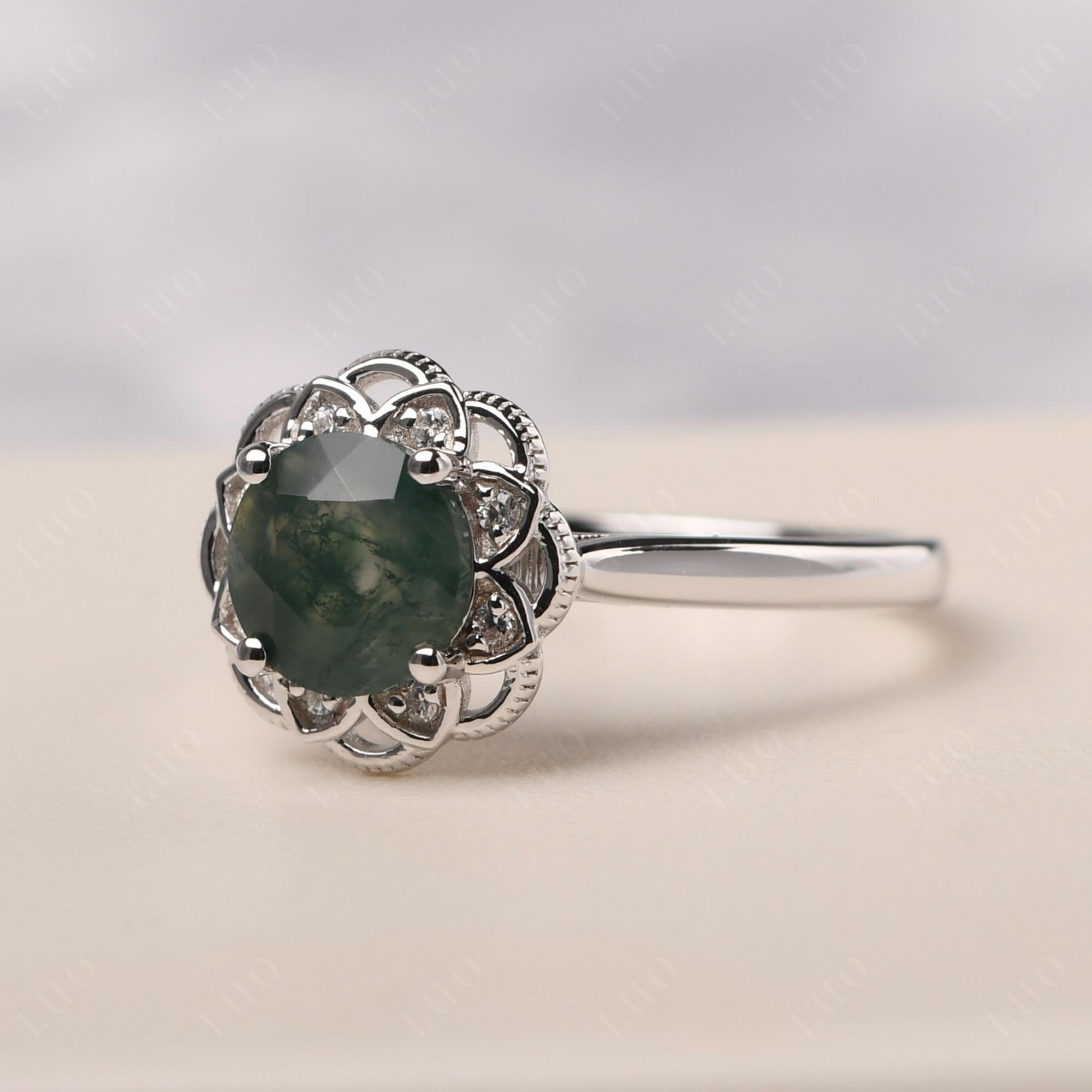 Moss Agate Vintage Inspired Filigree Ring - LUO Jewelry