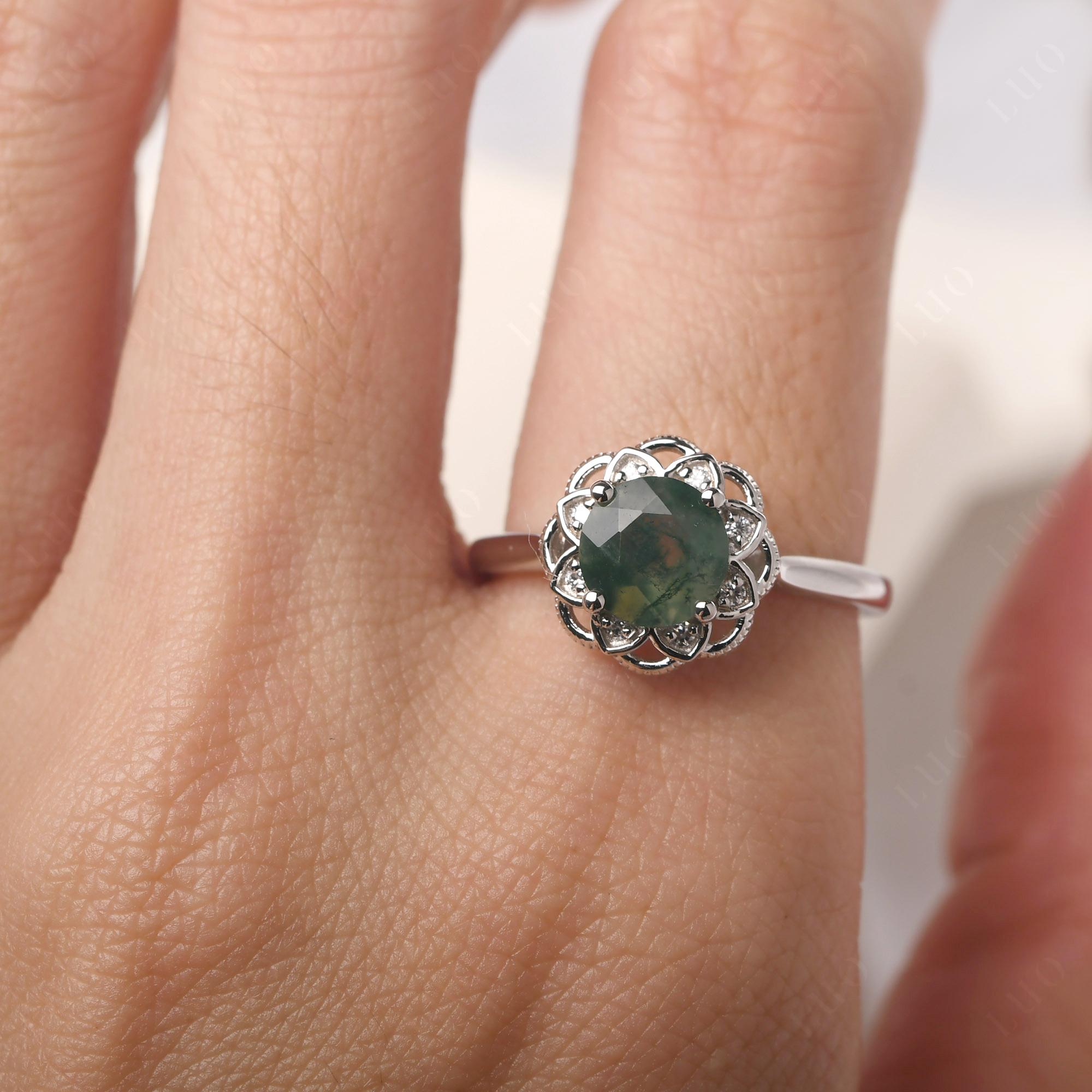 Moss Agate Vintage Inspired Filigree Ring - LUO Jewelry
