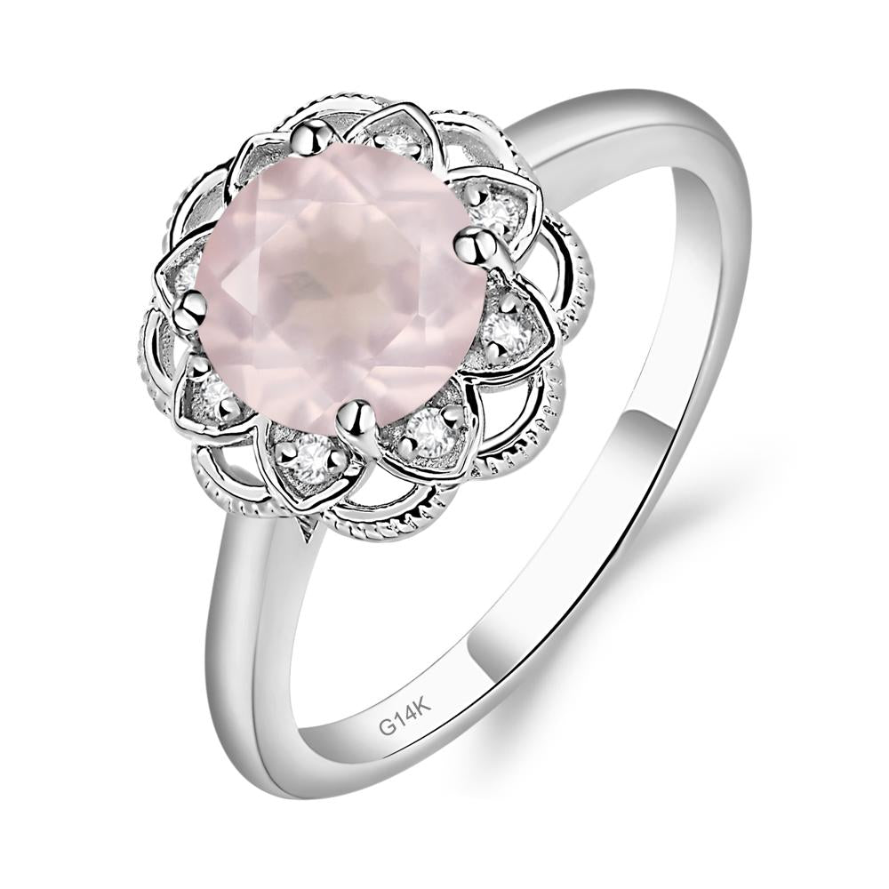 Rose Quartz Vintage Inspired Filigree Ring - LUO Jewelry #metal_14k white gold