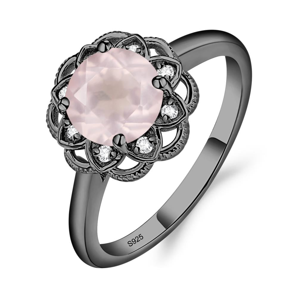 Rose Quartz Vintage Inspired Filigree Ring - LUO Jewelry #metal_black finish sterling silver