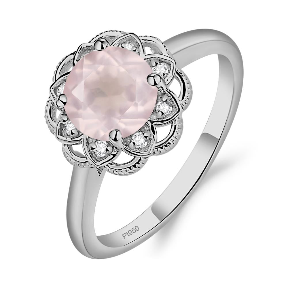 Rose Quartz Vintage Inspired Filigree Ring - LUO Jewelry #metal_platinum