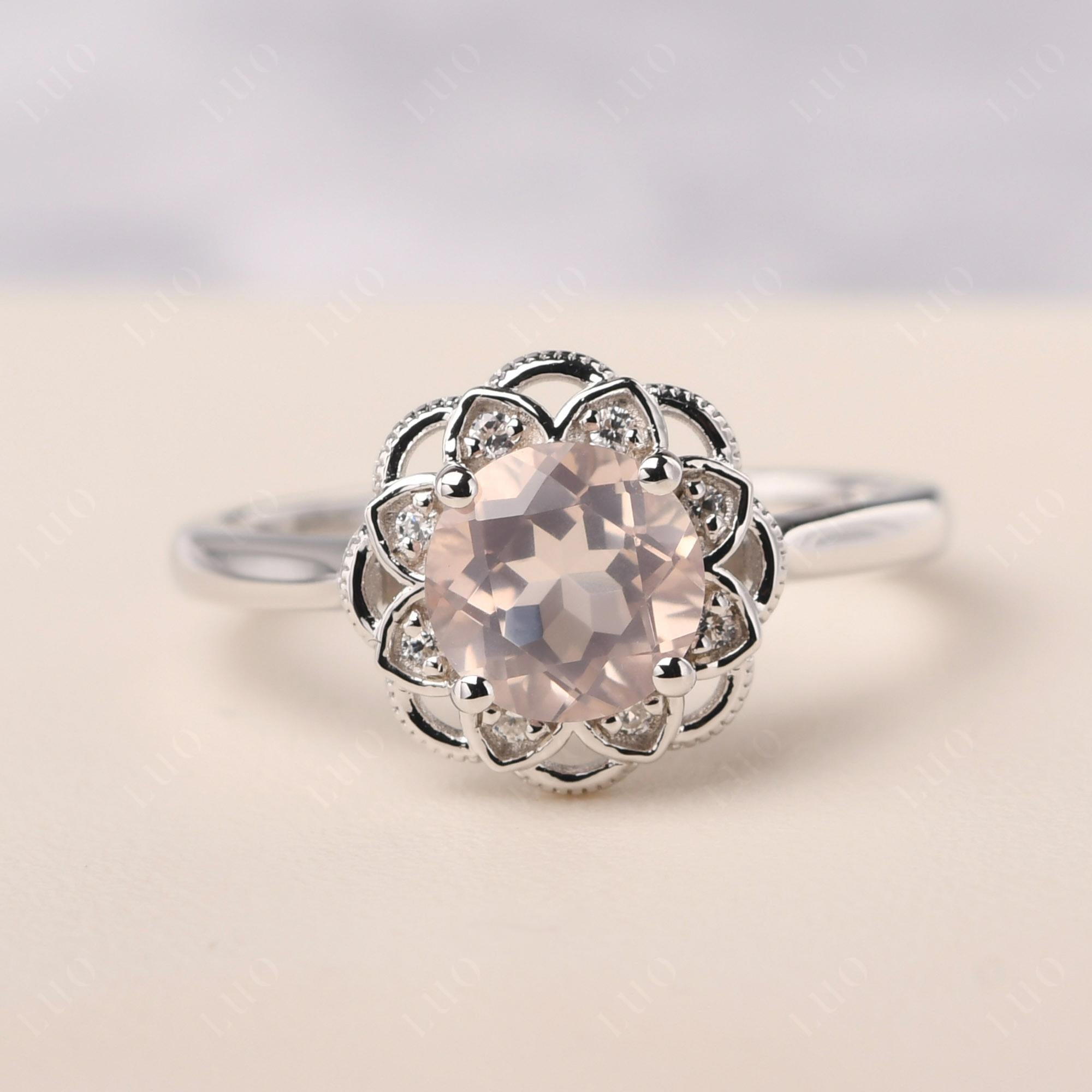 Rose Quartz Vintage Inspired Filigree Ring - LUO Jewelry
