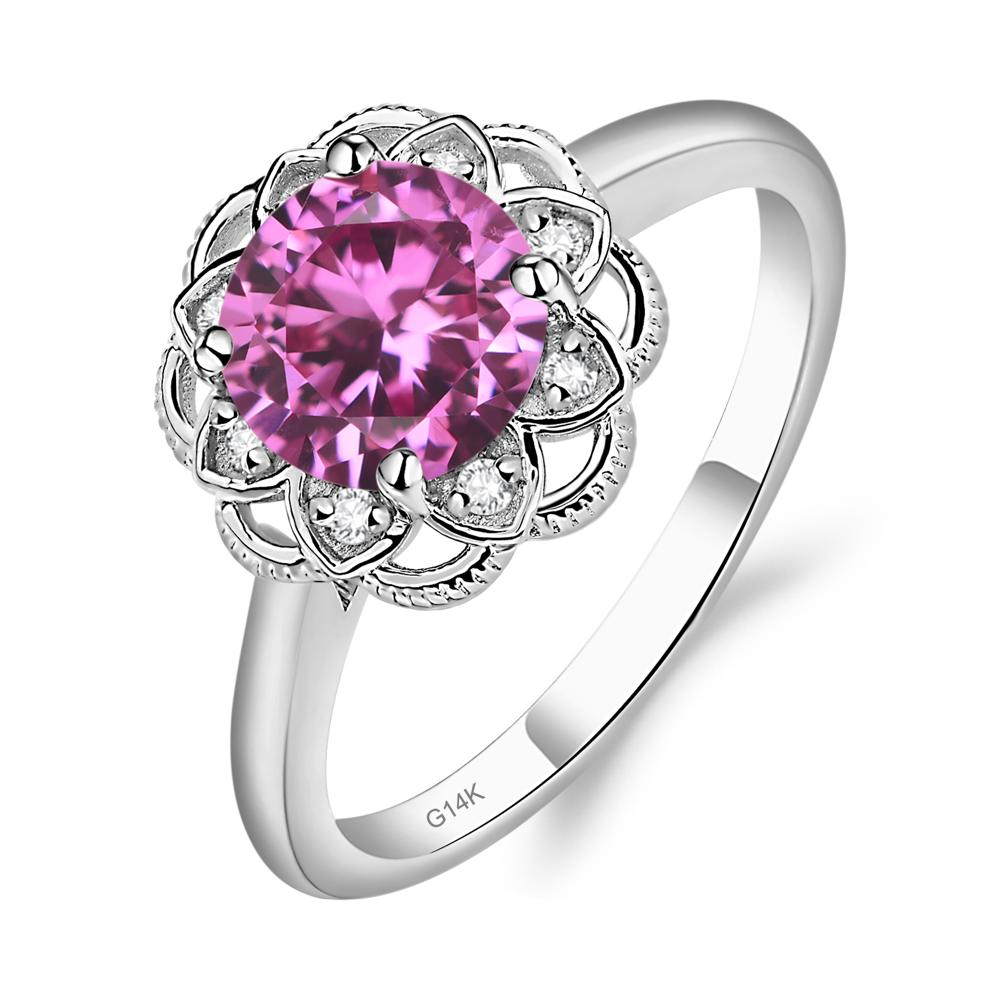 Pink Sapphire Vintage Inspired Filigree Ring - LUO Jewelry #metal_14k white gold