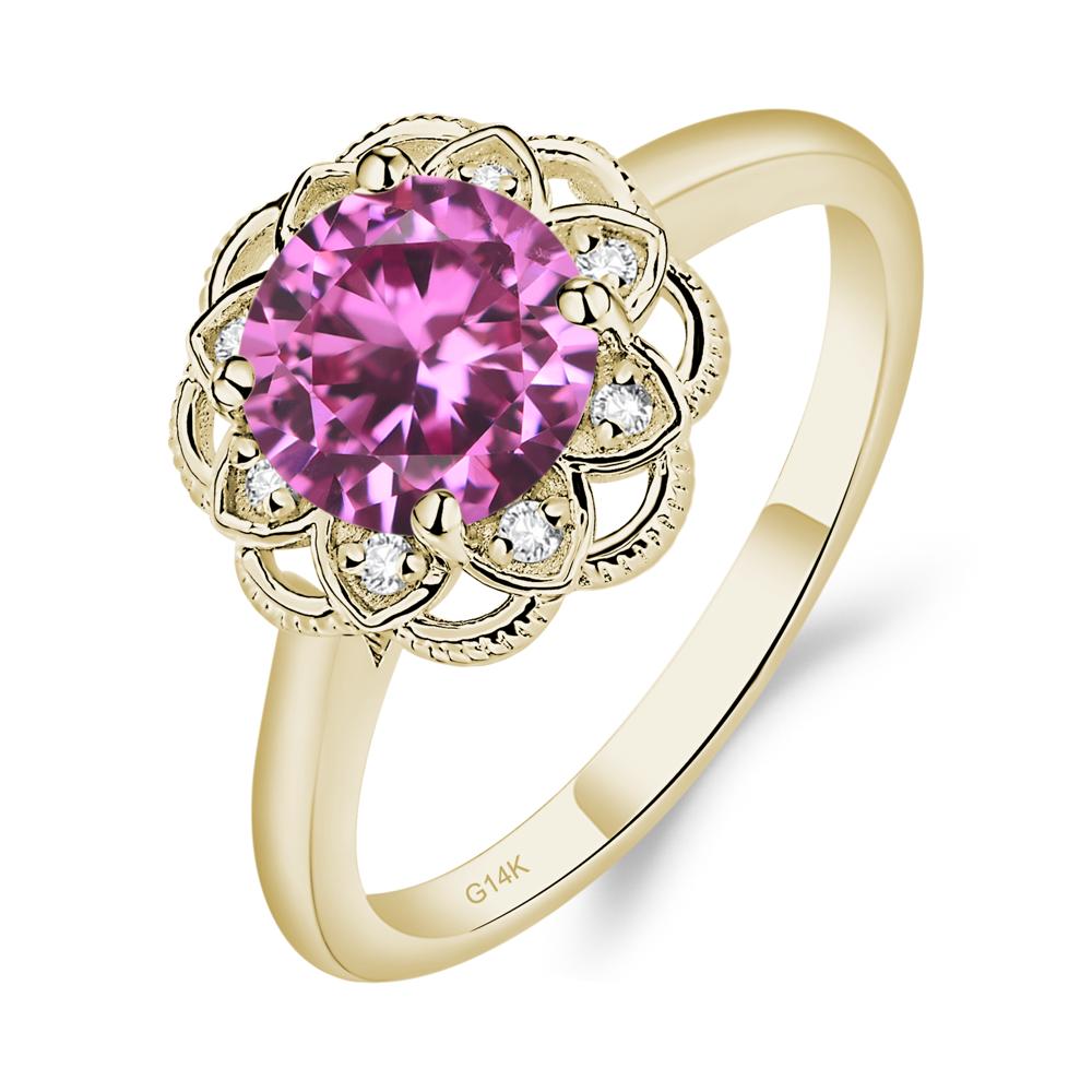 Pink Sapphire Vintage Inspired Filigree Ring - LUO Jewelry #metal_14k yellow gold
