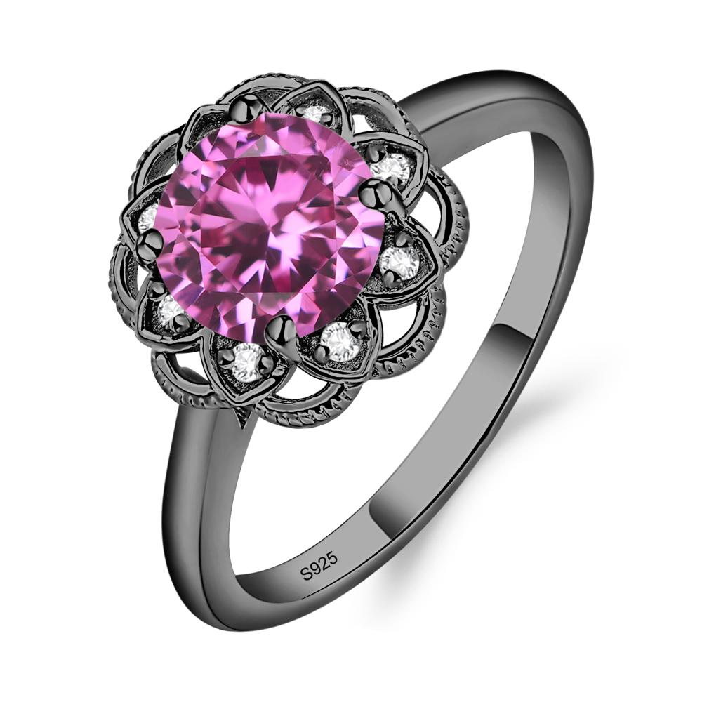 Pink Sapphire Vintage Inspired Filigree Ring - LUO Jewelry #metal_black finish sterling silver