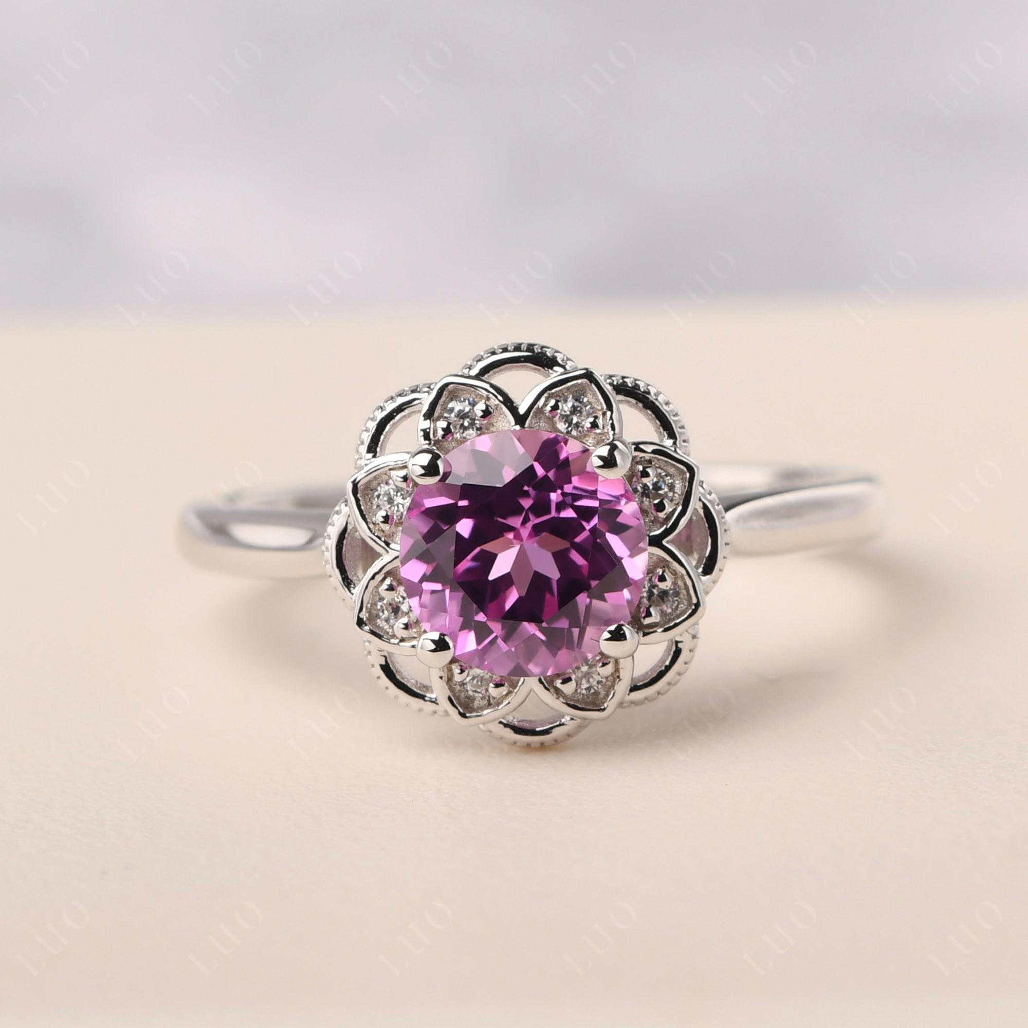 Pink Sapphire Vintage Inspired Filigree Ring - LUO Jewelry