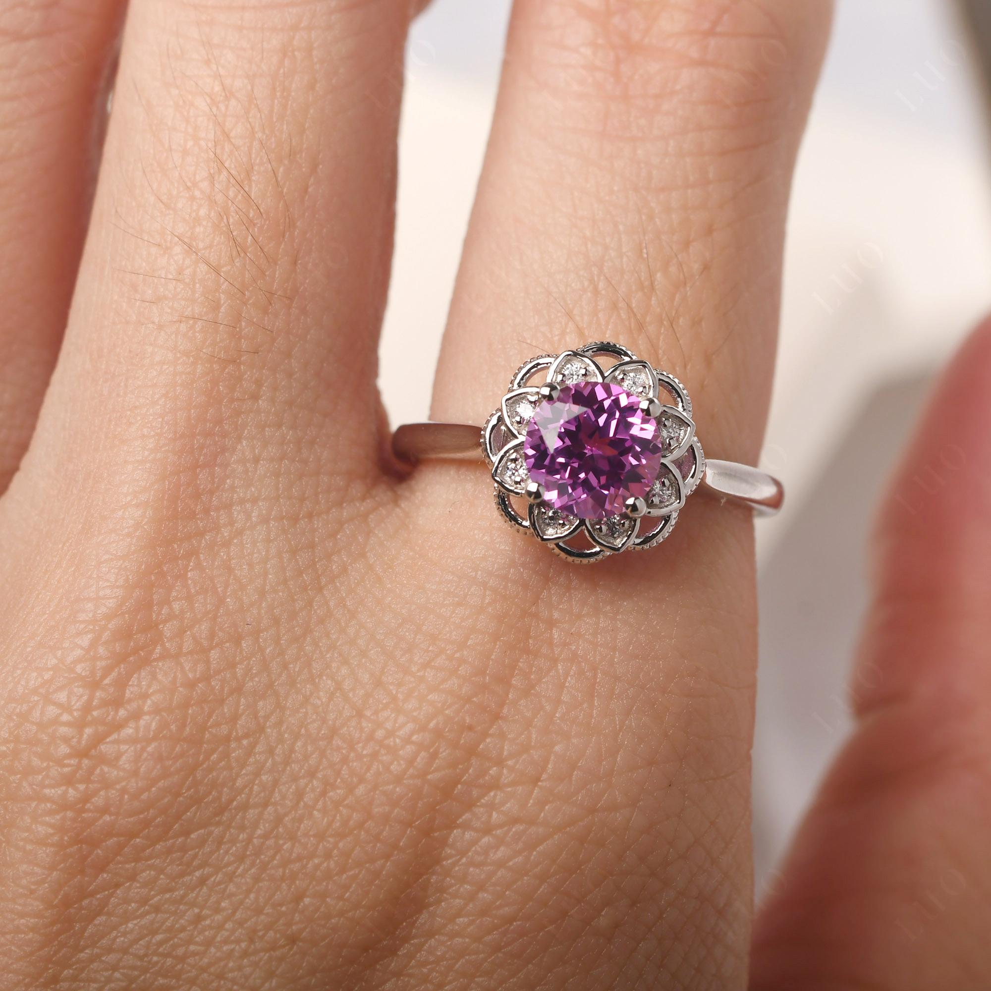 Pink Sapphire Vintage Inspired Filigree Ring - LUO Jewelry