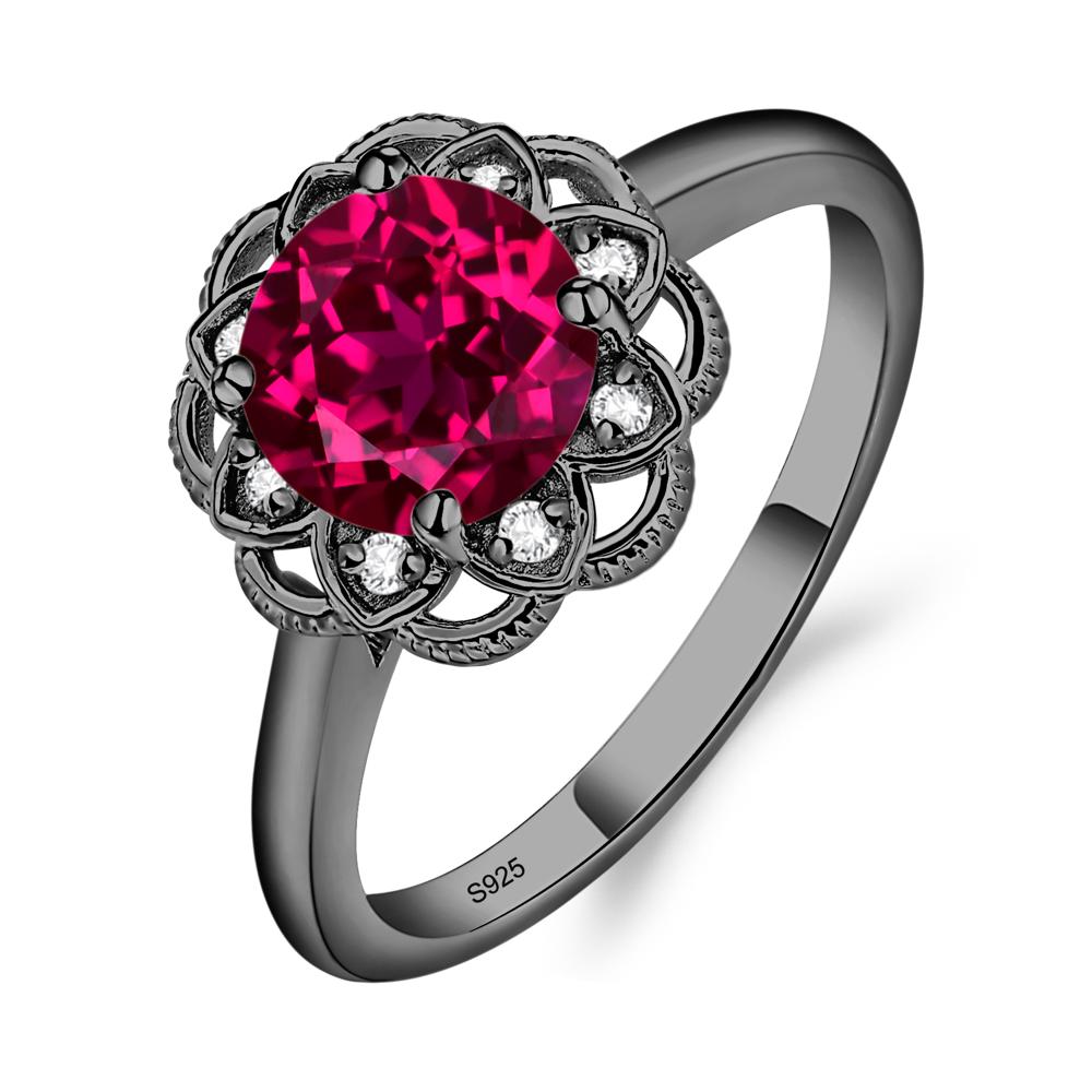 Ruby Vintage Inspired Filigree Ring - LUO Jewelry #metal_black finish sterling silver