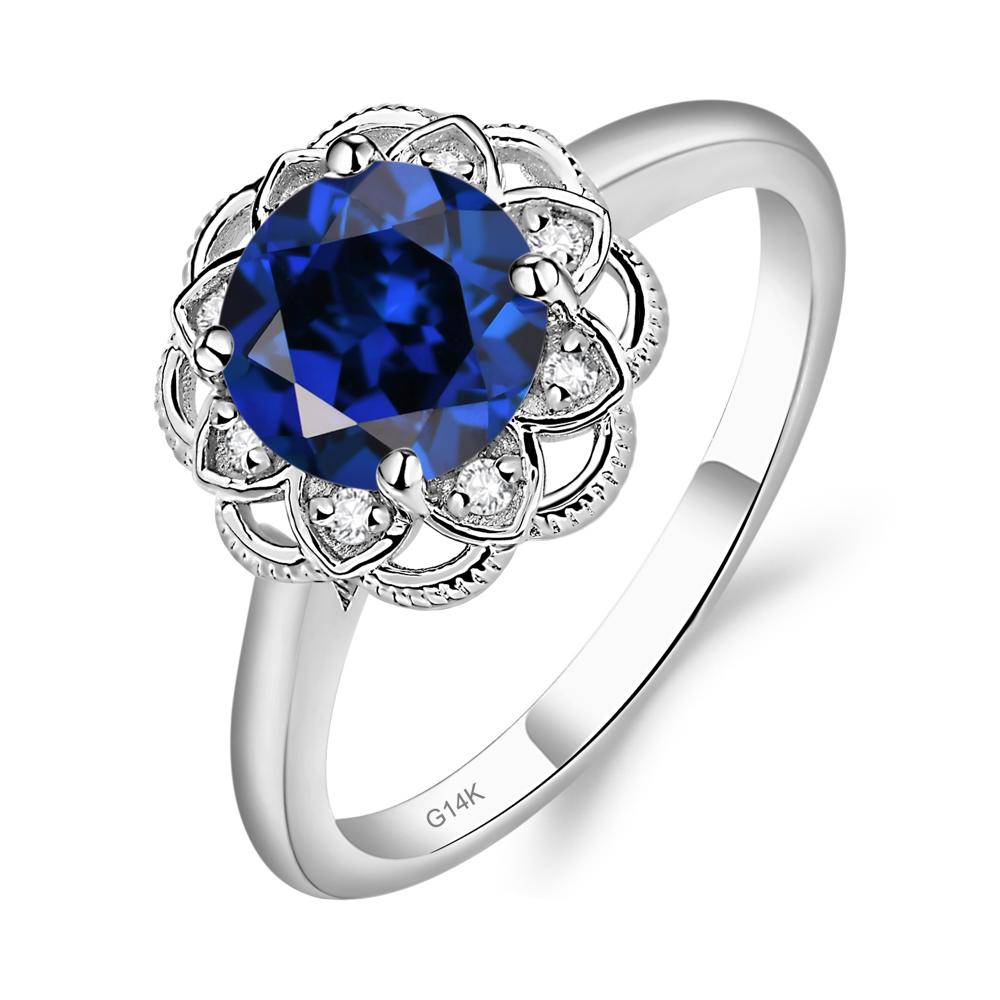 Sapphire Vintage Inspired Filigree Ring - LUO Jewelry #metal_14k white gold