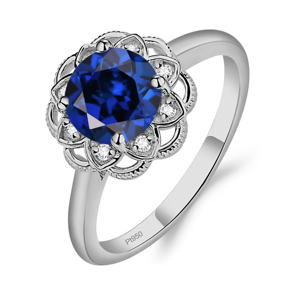 Sapphire Vintage Inspired Filigree Ring - LUO Jewelry #metal_platinum