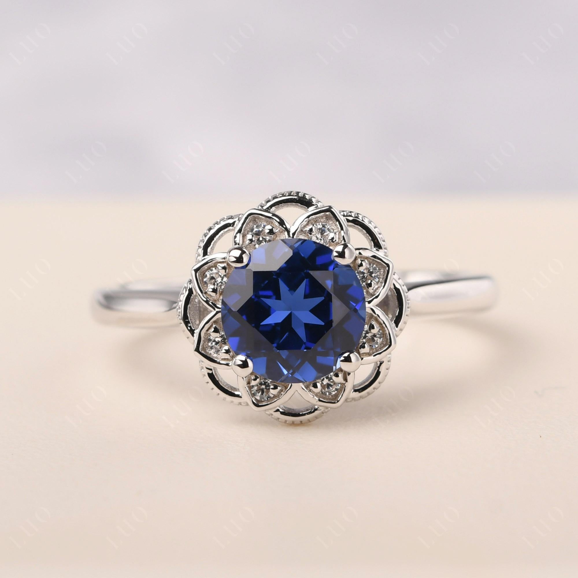 Sapphire Vintage Inspired Filigree Ring - LUO Jewelry