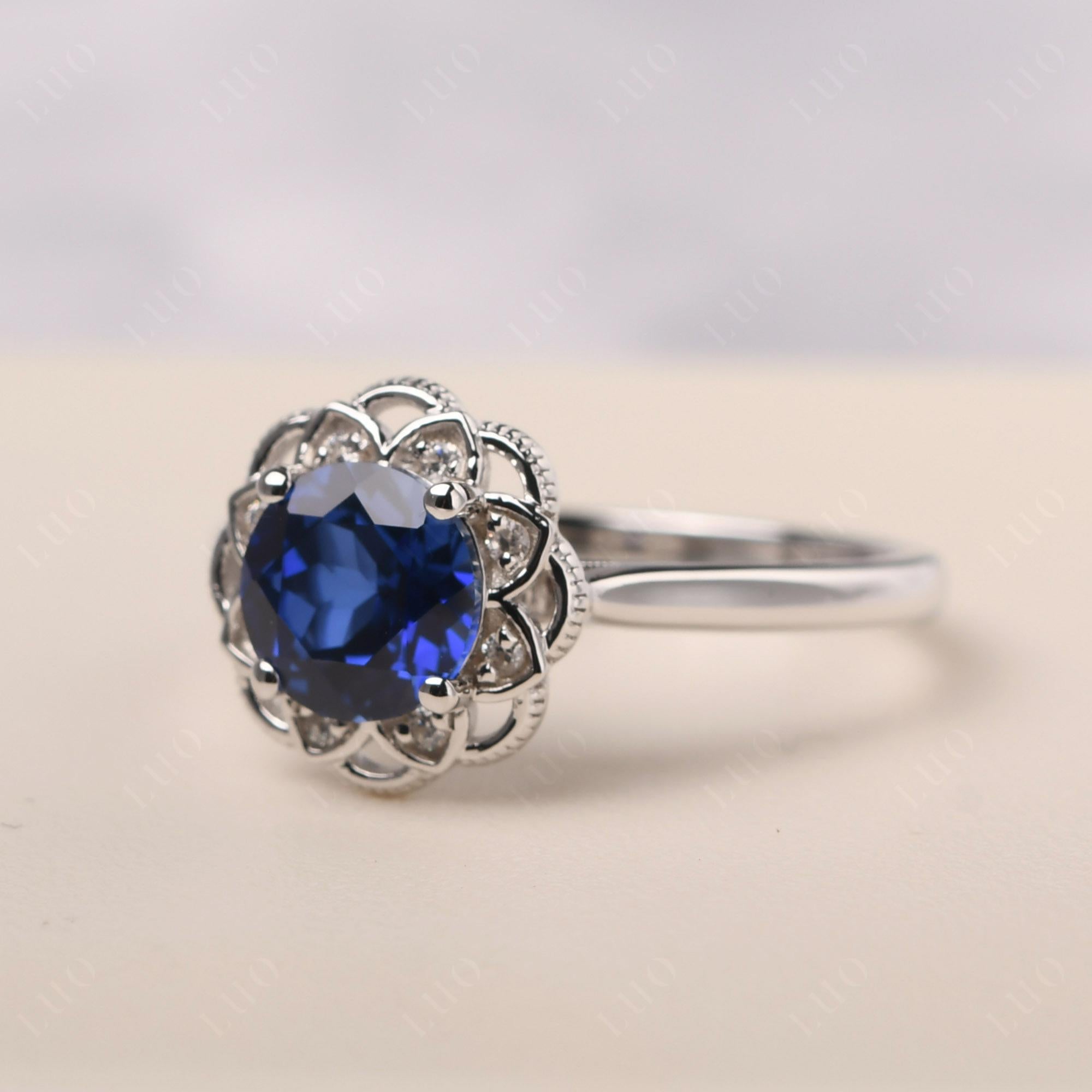 Sapphire Vintage Inspired Filigree Ring - LUO Jewelry