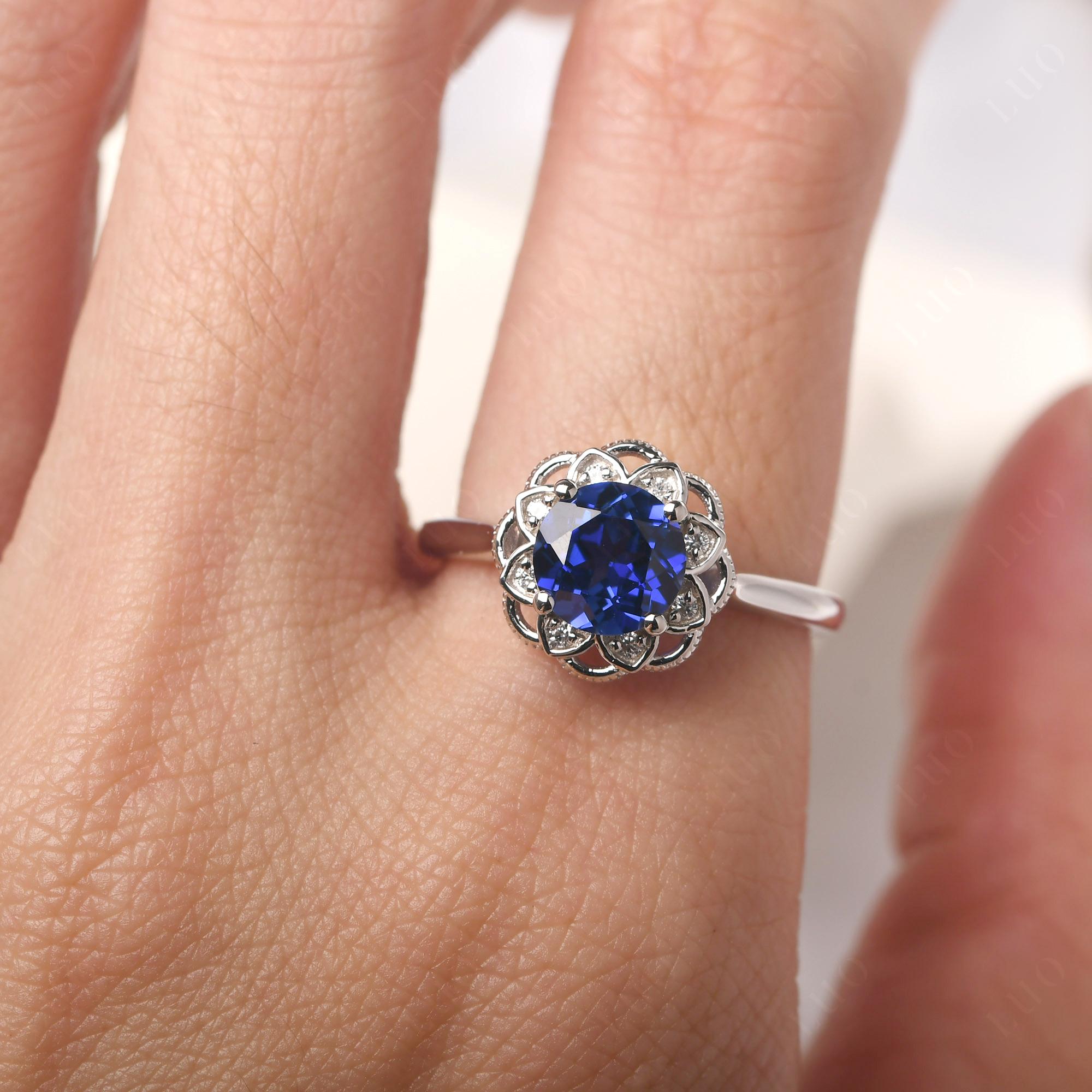 Sapphire Vintage Inspired Filigree Ring - LUO Jewelry