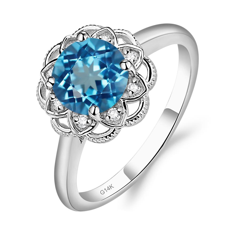 Swiss Blue Topaz Vintage Inspired Filigree Ring - LUO Jewelry #metal_14k white gold