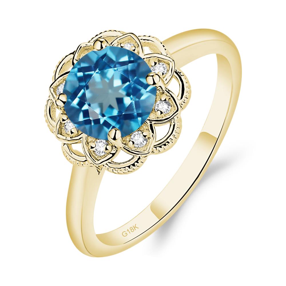Swiss Blue Topaz Vintage Inspired Filigree Ring - LUO Jewelry #metal_18k yellow gold