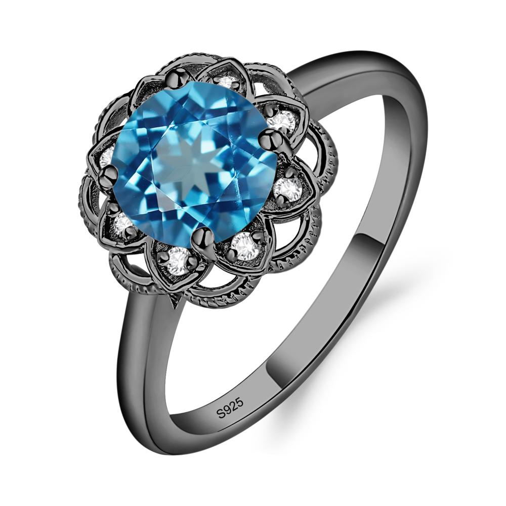 Swiss Blue Topaz Vintage Inspired Filigree Ring - LUO Jewelry #metal_black finish sterling silver