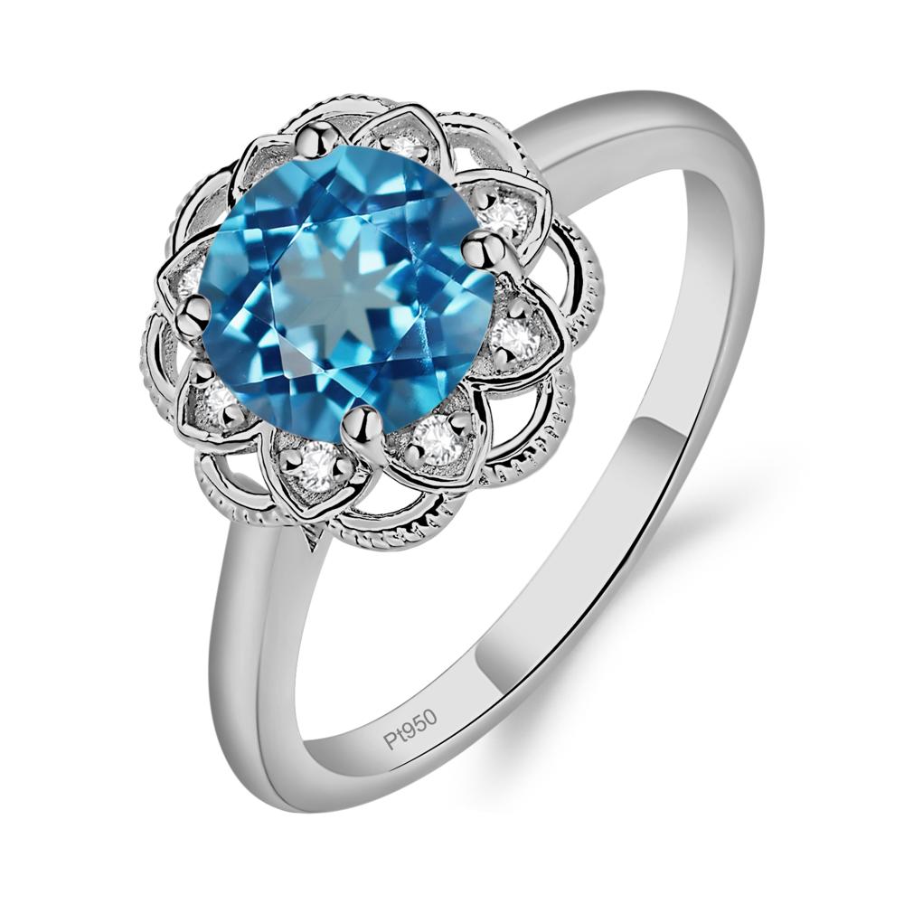 Swiss Blue Topaz Vintage Inspired Filigree Ring - LUO Jewelry #metal_platinum