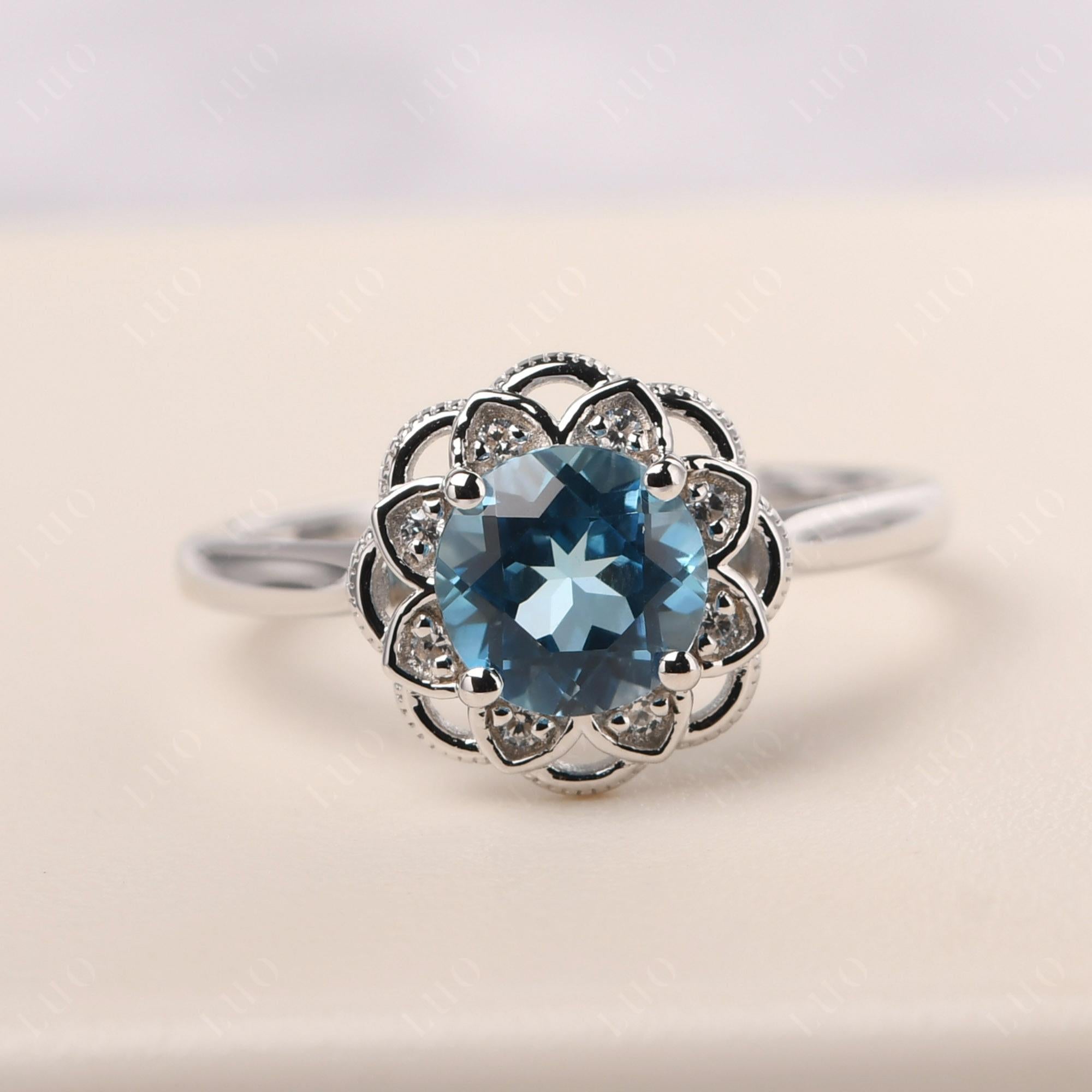 Swiss Blue Topaz Vintage Inspired Filigree Ring - LUO Jewelry